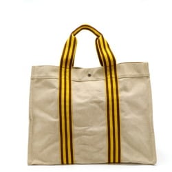 HERMES Bora GM Tote Bag Large Handbag Canvas Beige Yellow Brown