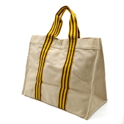 HERMES Bora GM Tote Bag Large Handbag Canvas Beige Yellow Brown