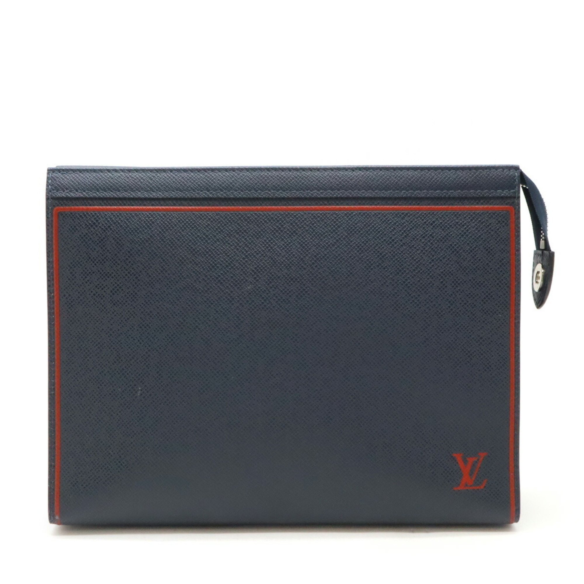 LOUIS VUITTON Taiga Pochette Voyage MM Second Bag Clutch Blue Marine Navy Red M63394