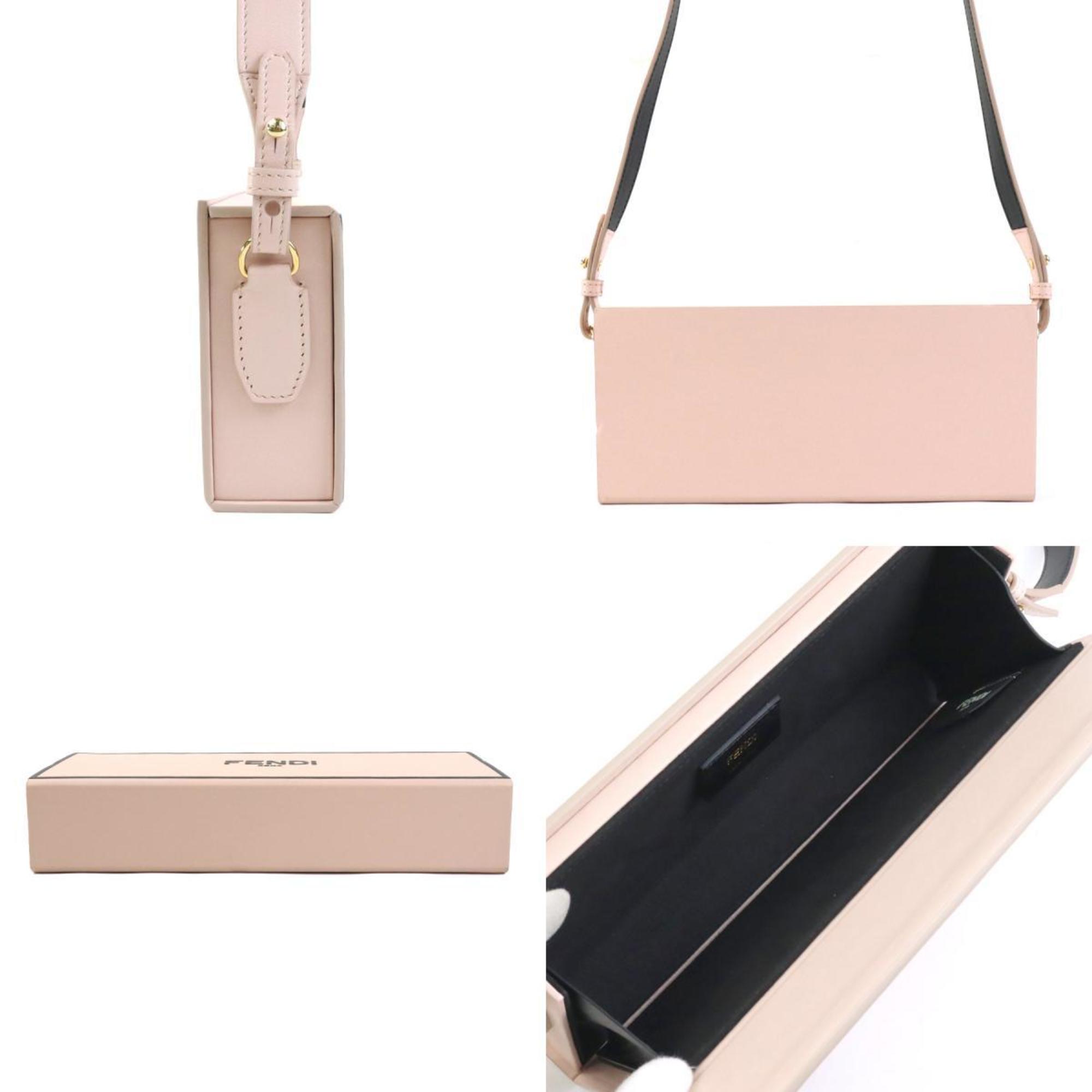 FENDI Shoulder Bag Box Horizontal Leather Pink Beige Gold Women's 8BT340-ADP6 e59292a