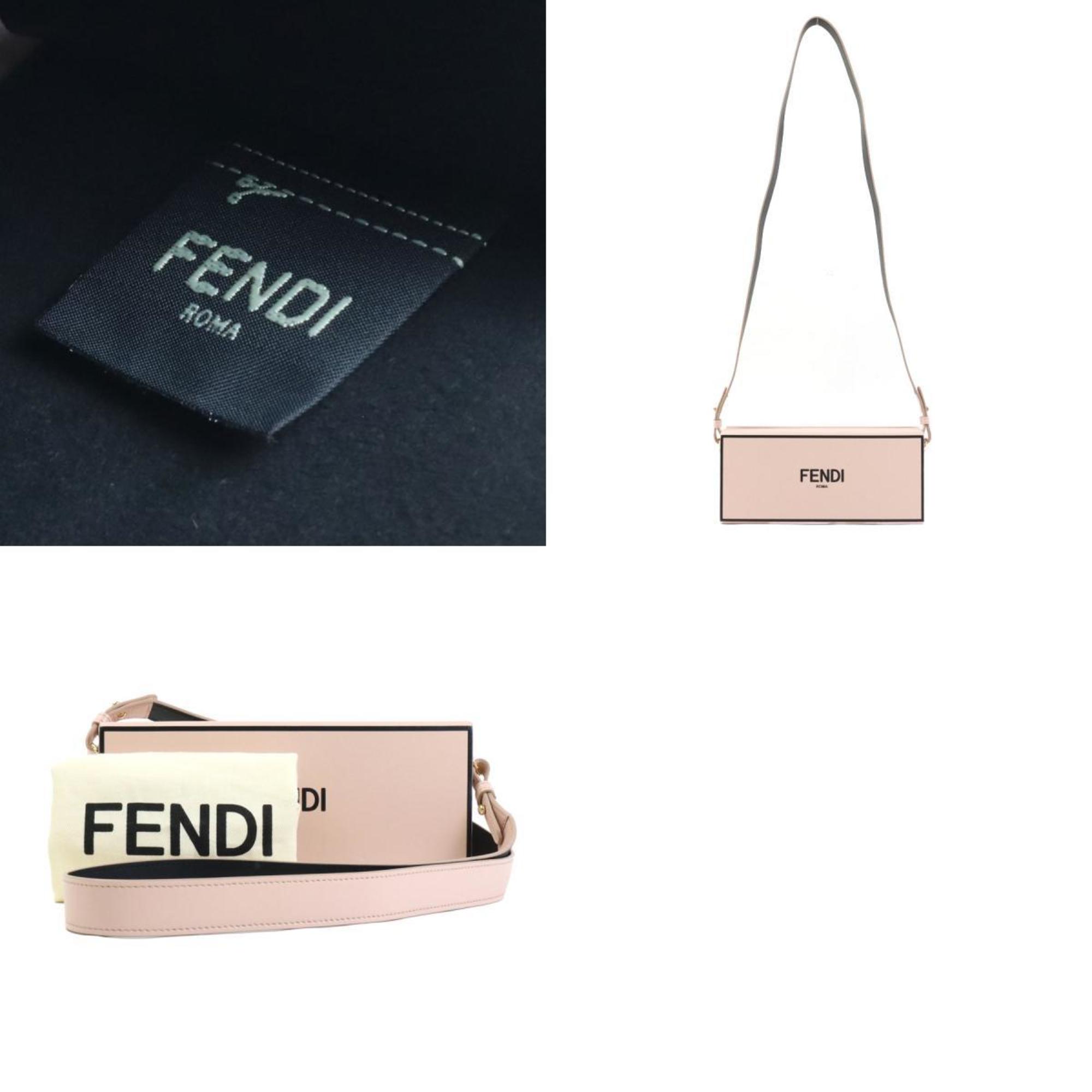 FENDI Shoulder Bag Box Horizontal Leather Pink Beige Gold Women's 8BT340-ADP6 e59292a