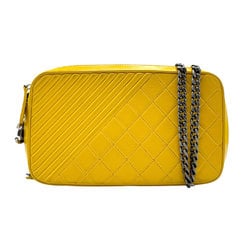 CHANEL Shoulder Bag Leather Yellow Gunmetal Women's n0467