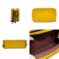 CHANEL Shoulder Bag Leather Yellow Gunmetal Women's n0467