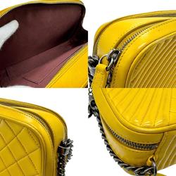 CHANEL Shoulder Bag Leather Yellow Gunmetal Women's n0467