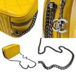 CHANEL Shoulder Bag Leather Yellow Gunmetal Women's n0467