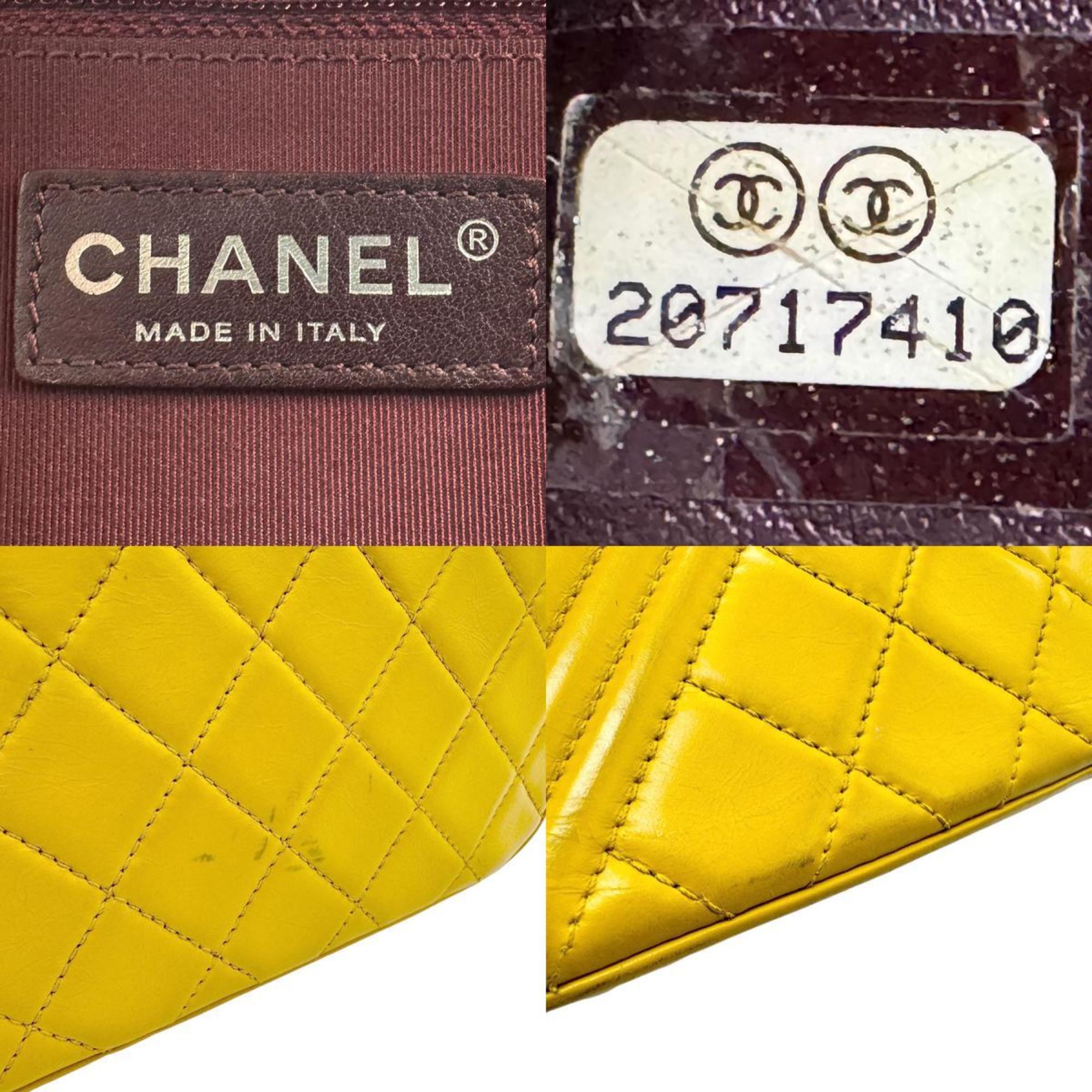 CHANEL Shoulder Bag Leather Yellow Gunmetal Women's n0467