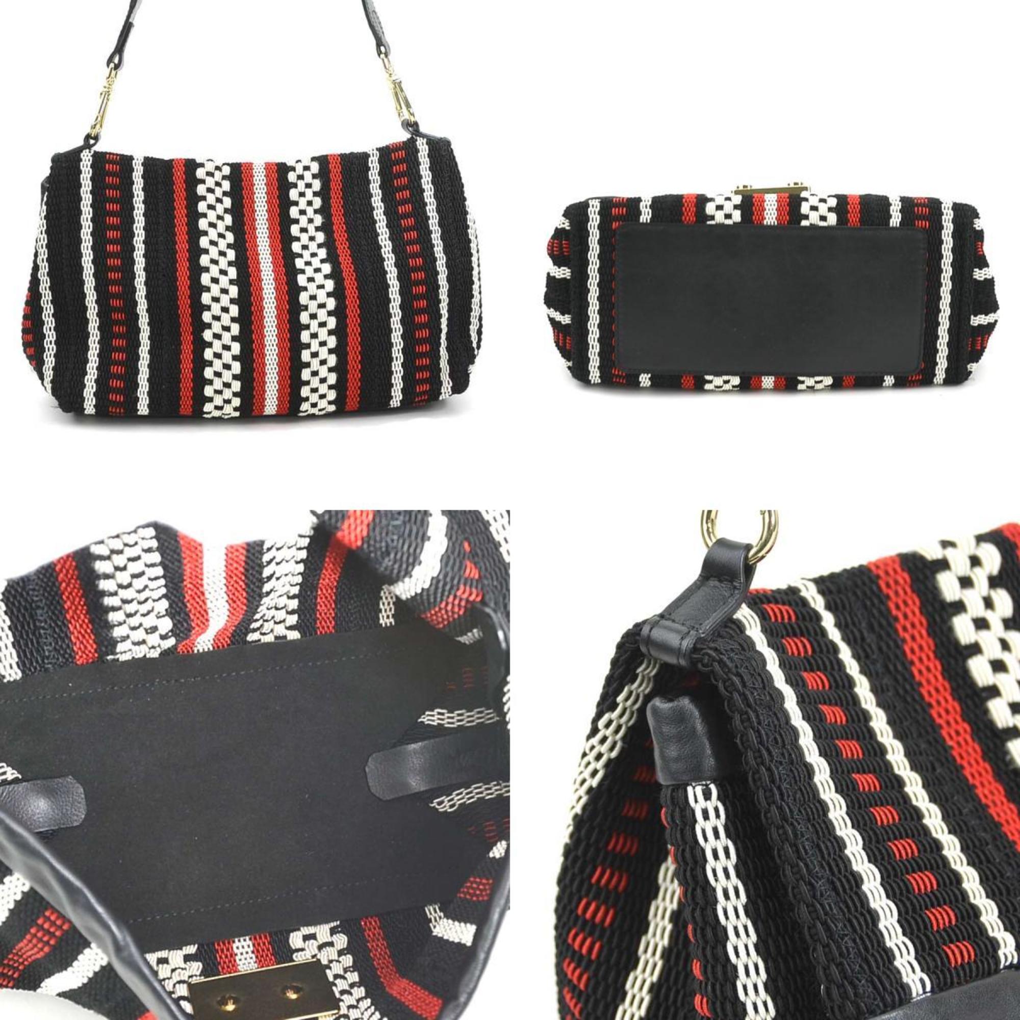 Furla Shoulder Bag Nylon Cotton Leather Black x Red Ivory Women's h30562k