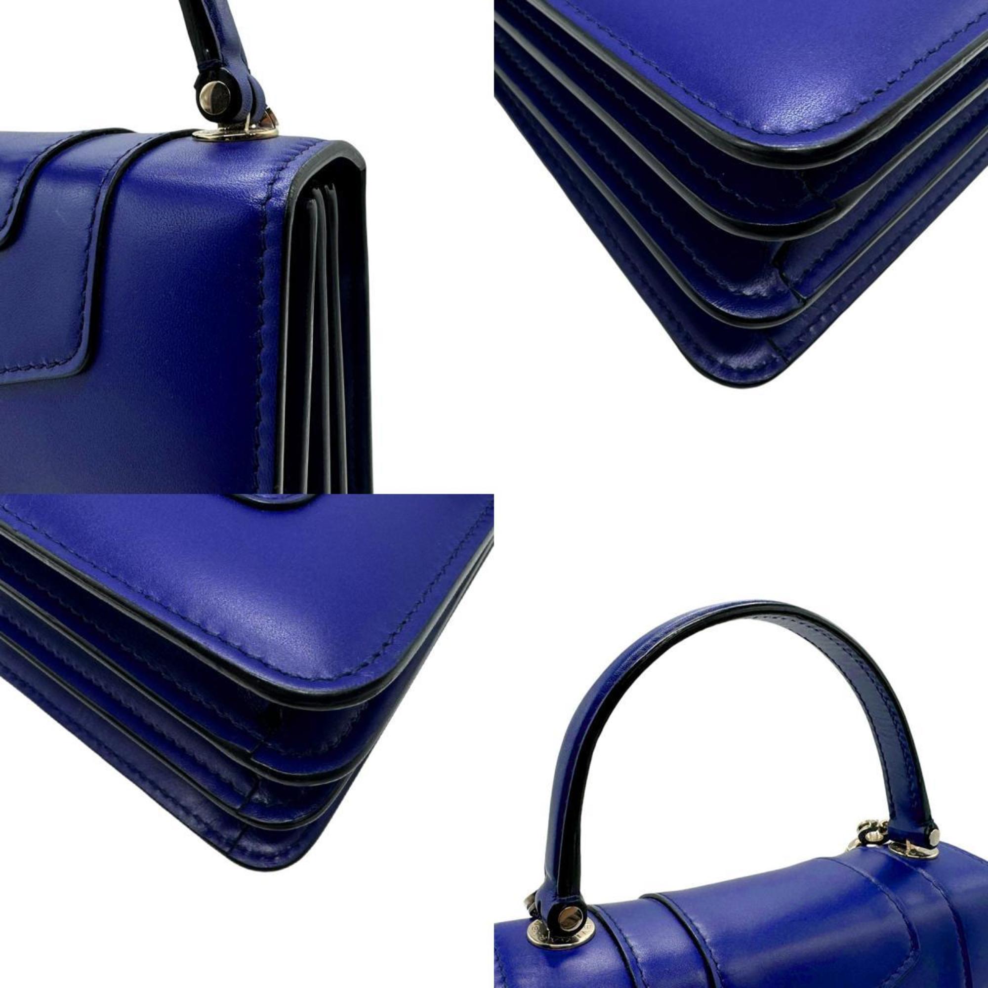 BVLGARI Handbag Shoulder Bag Serpenti Leather Blue Women's n0454