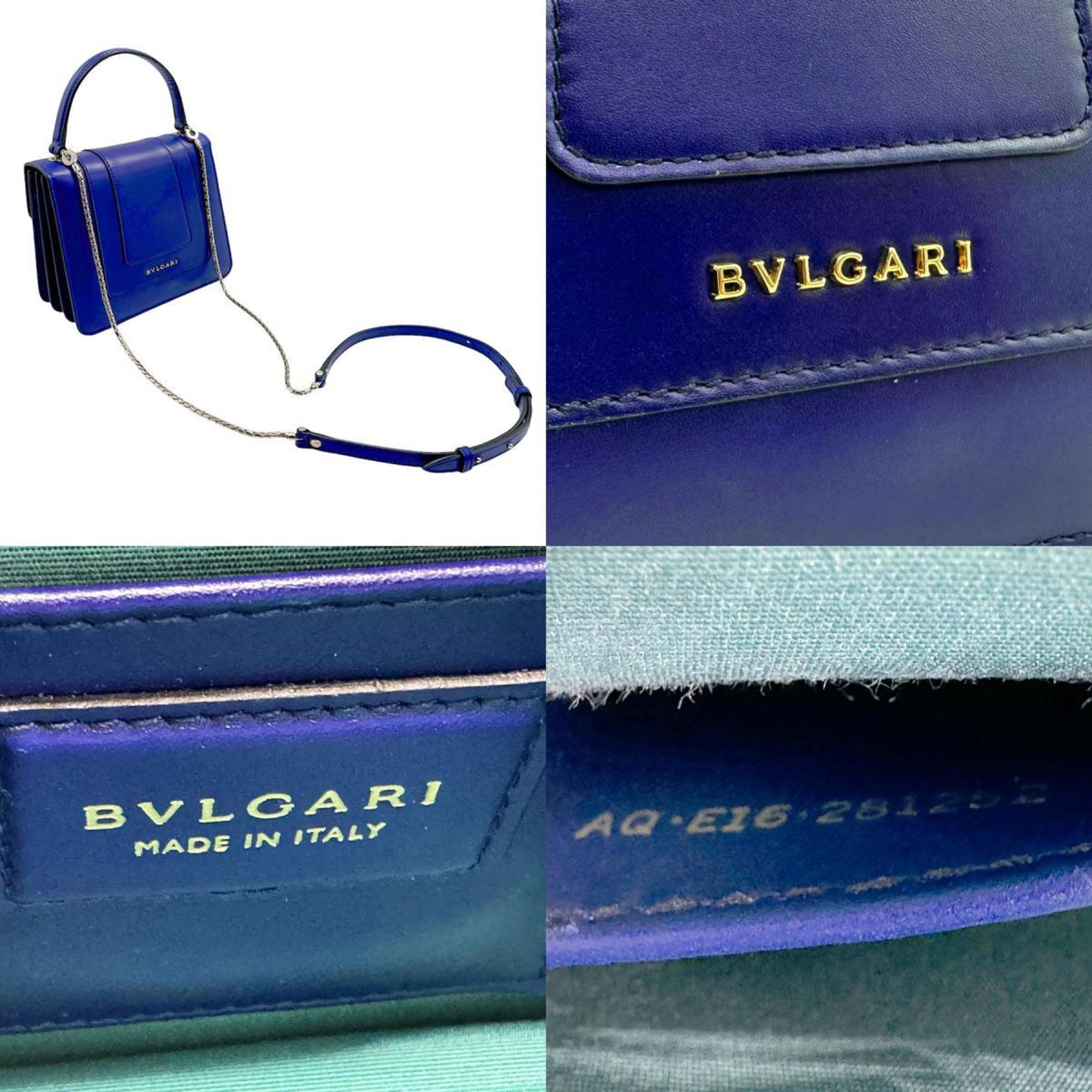 BVLGARI Handbag Shoulder Bag Serpenti Leather Blue Women's n0454