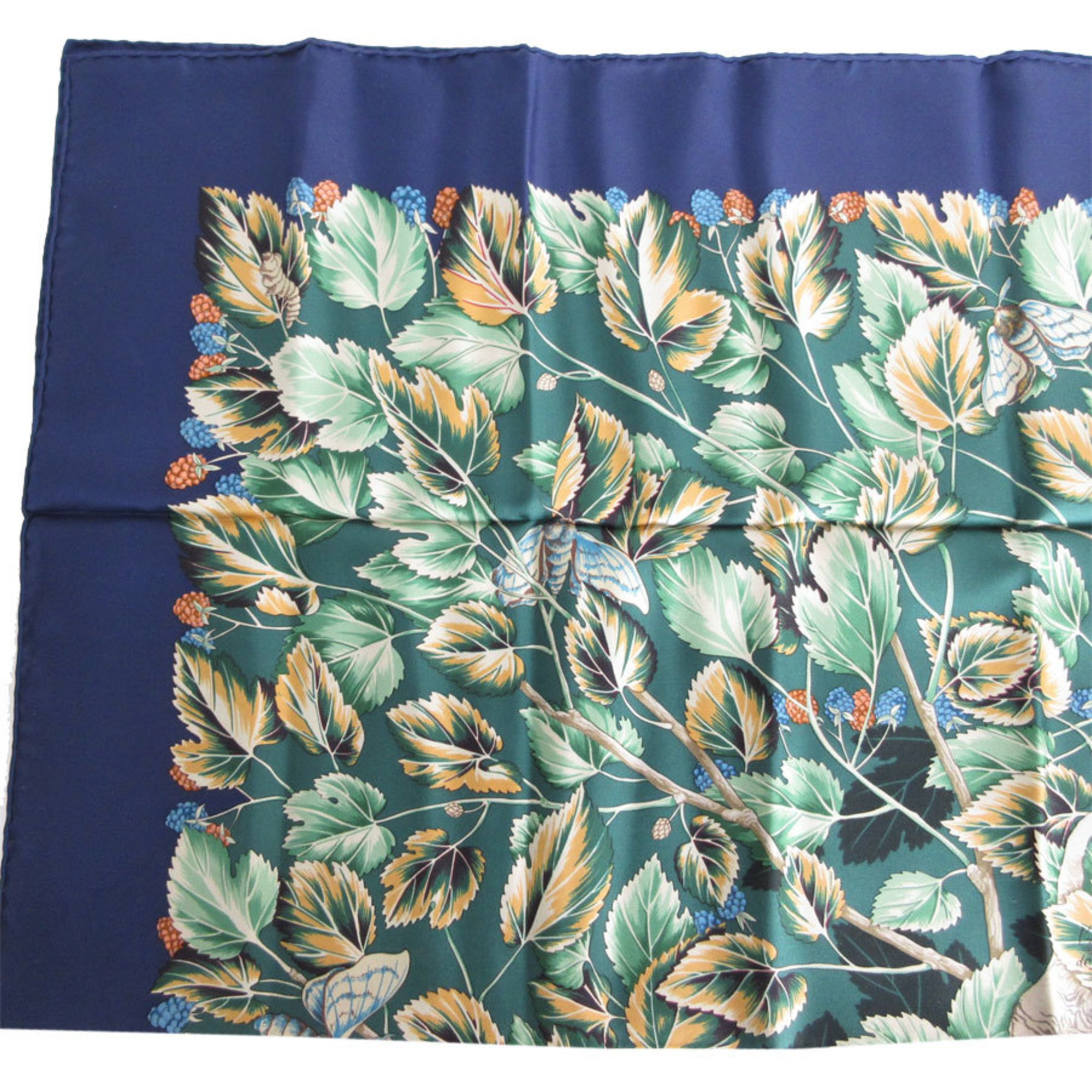 Hermes Scarf Muffler Carre 90 I ARBRE de SOIE Silk Navy Green Women's s0361a