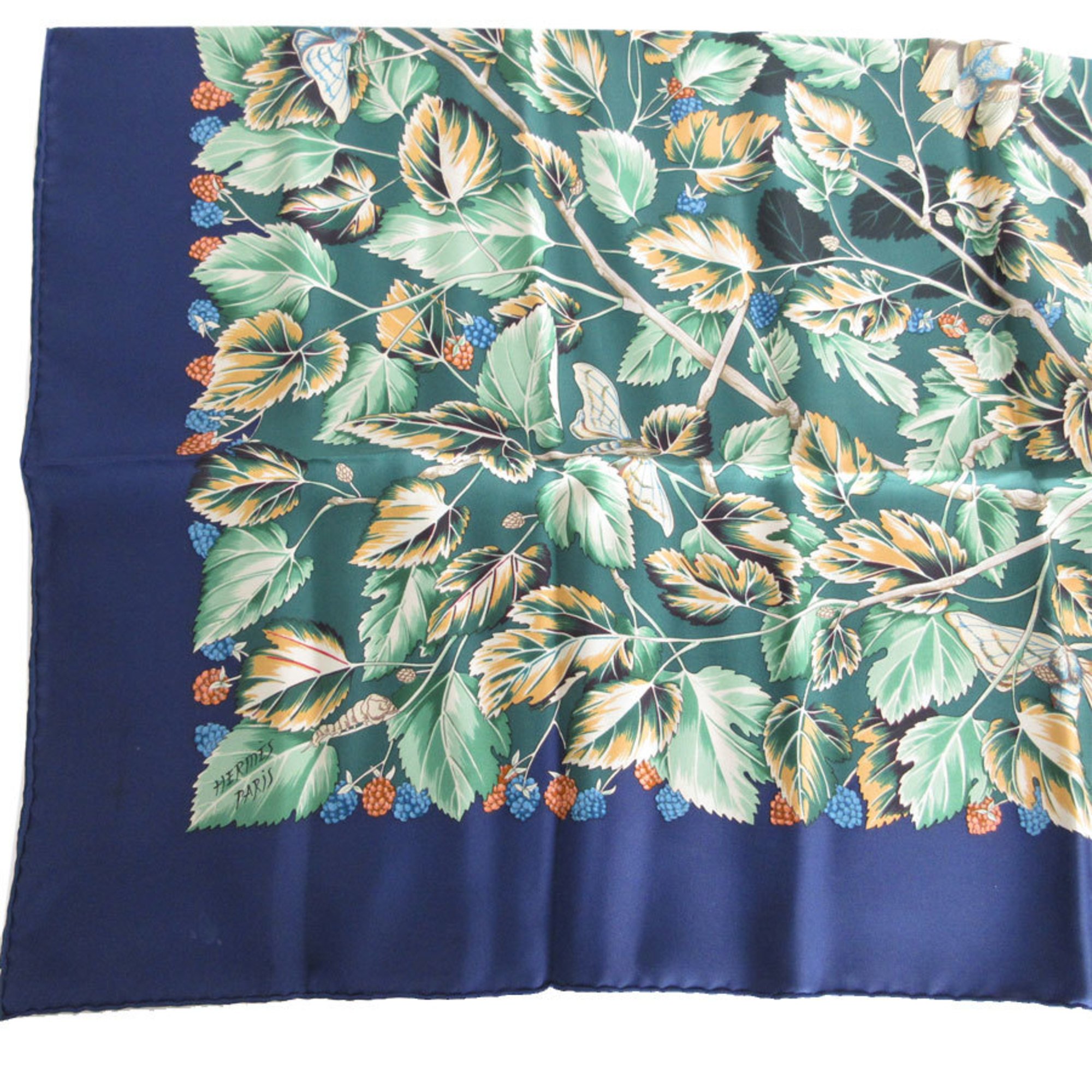 Hermes Scarf Muffler Carre 90 I ARBRE de SOIE Silk Navy Green Women's s0361a