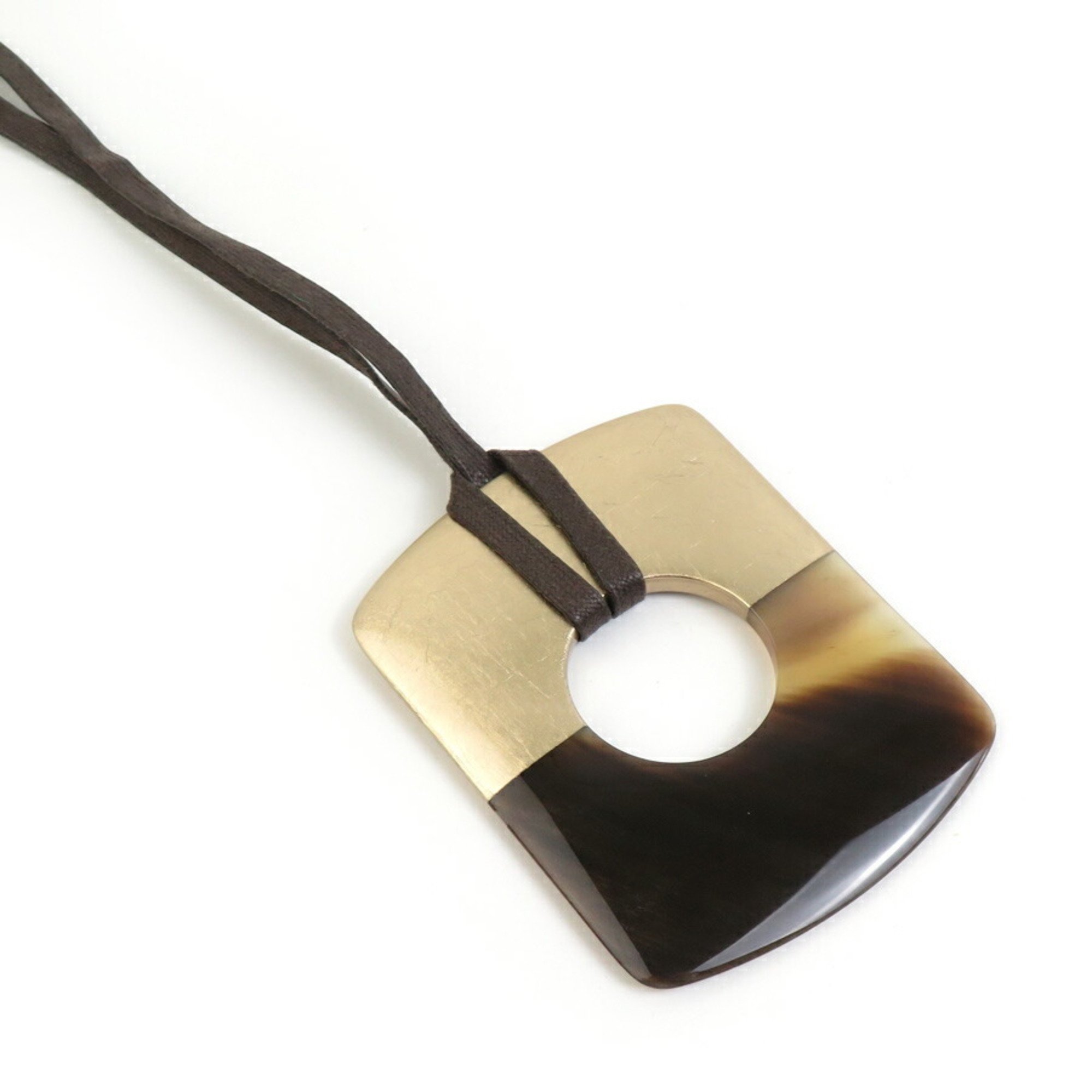 Hermes HERMES Necklace Buffalo Horn Lacquer Wood Brown Gold Men's Women's e59304i