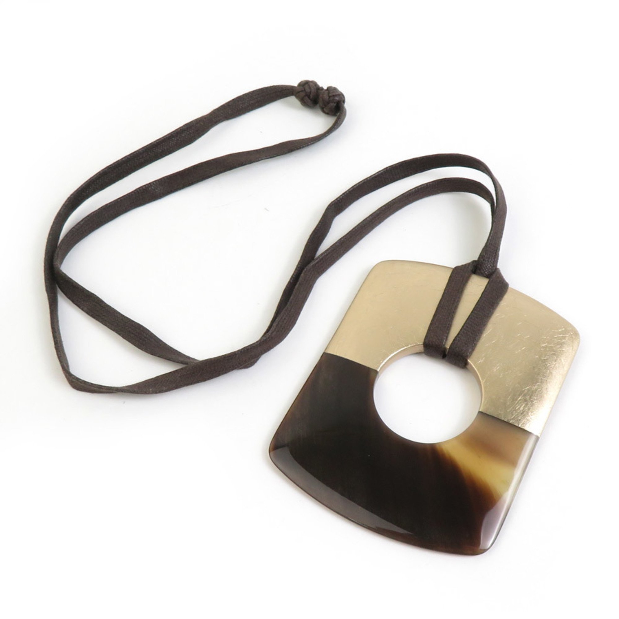 Hermes HERMES Necklace Buffalo Horn Lacquer Wood Brown Gold Men's Women's e59304i