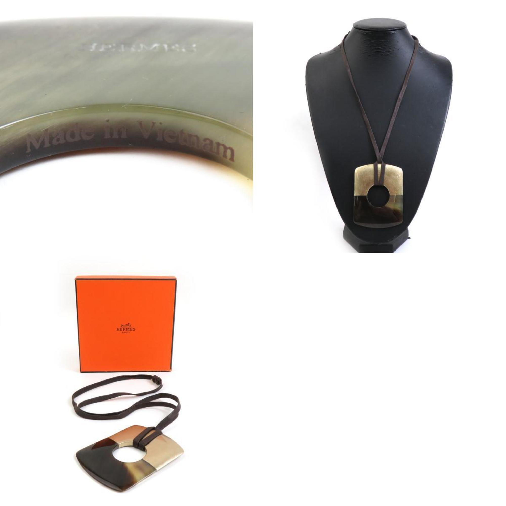 Hermes HERMES Necklace Buffalo Horn Lacquer Wood Brown Gold Men's Women's e59304i