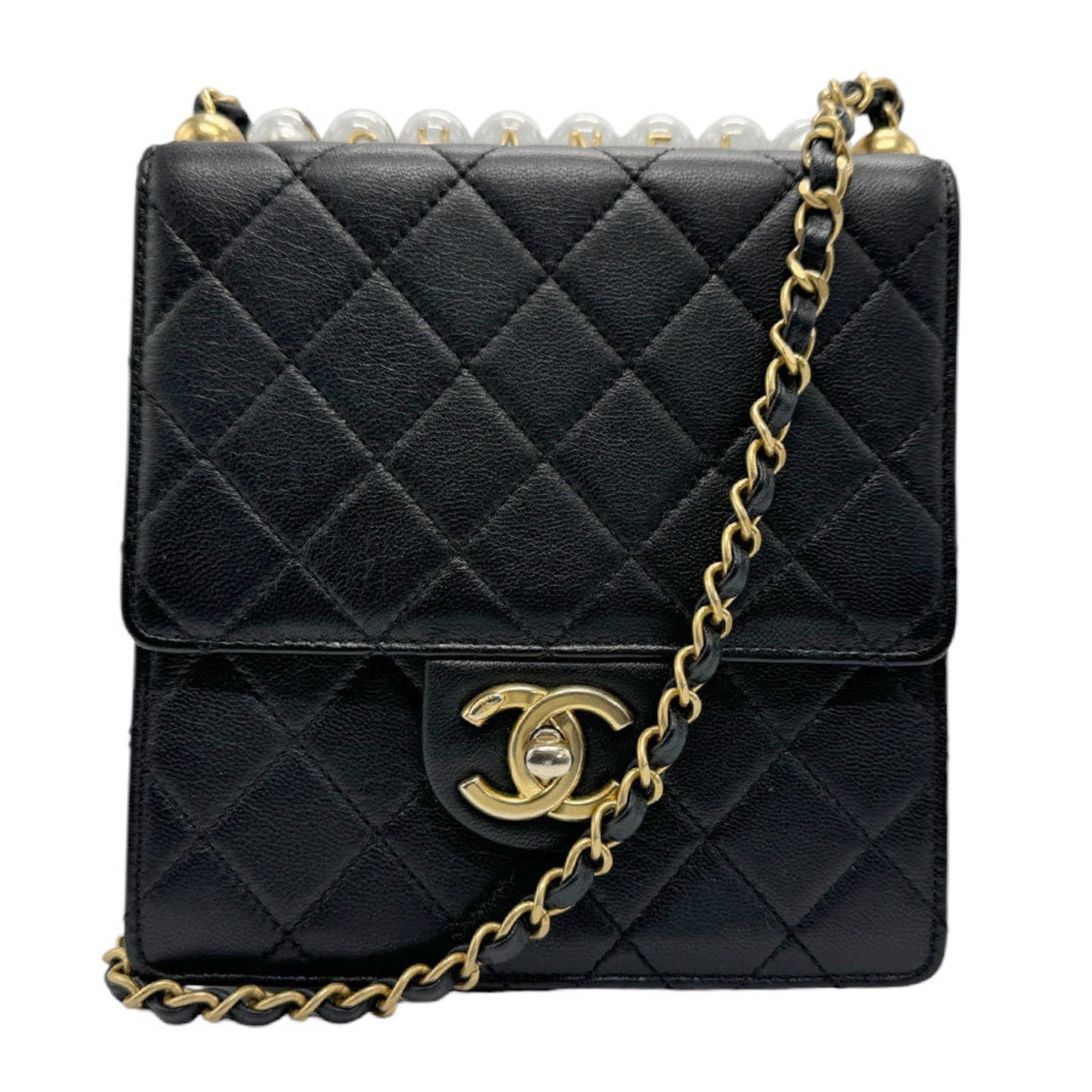 CHANEL Shoulder Bag Matelasse Leather Black Gold Women's z2571