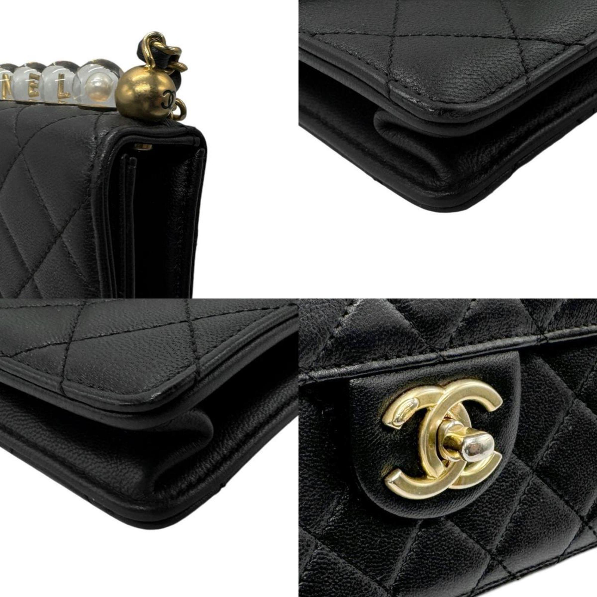 CHANEL Shoulder Bag Matelasse Leather Black Gold Women's z2571