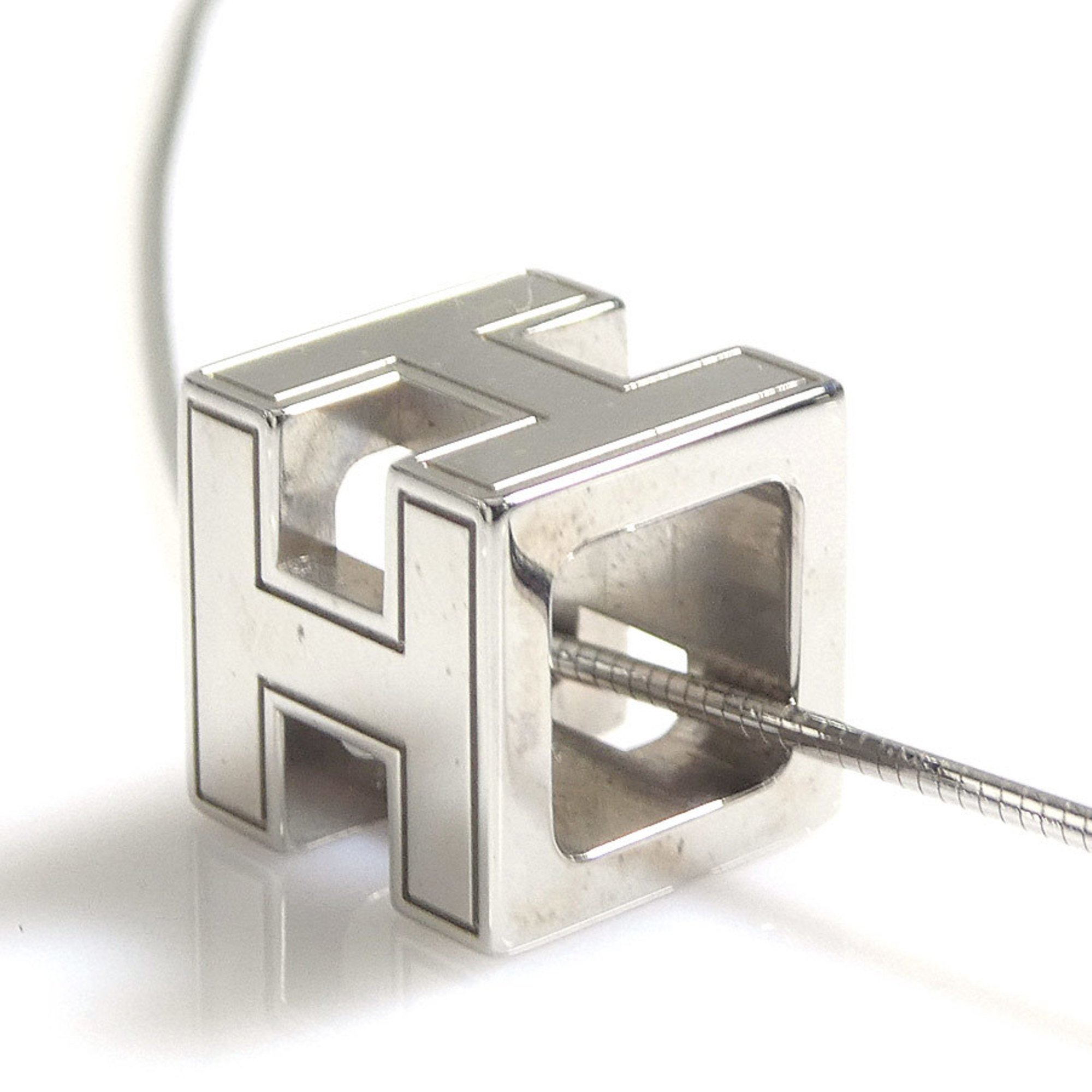 Hermes HERMES Necklace H Cube Cage d'Ash Metal Silver Women's e59309g