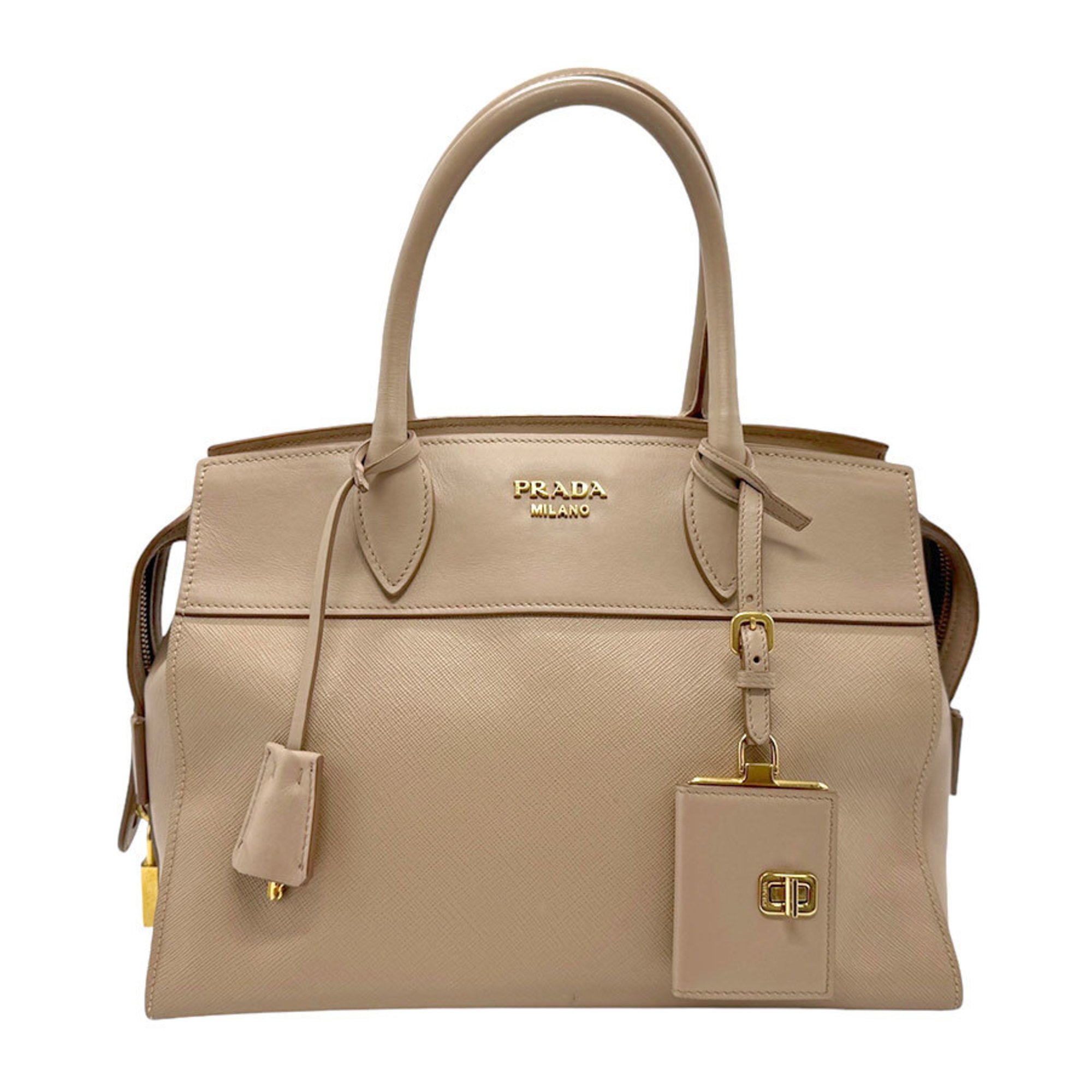 PRADA handbag shoulder bag leather beige gold ladies z2562