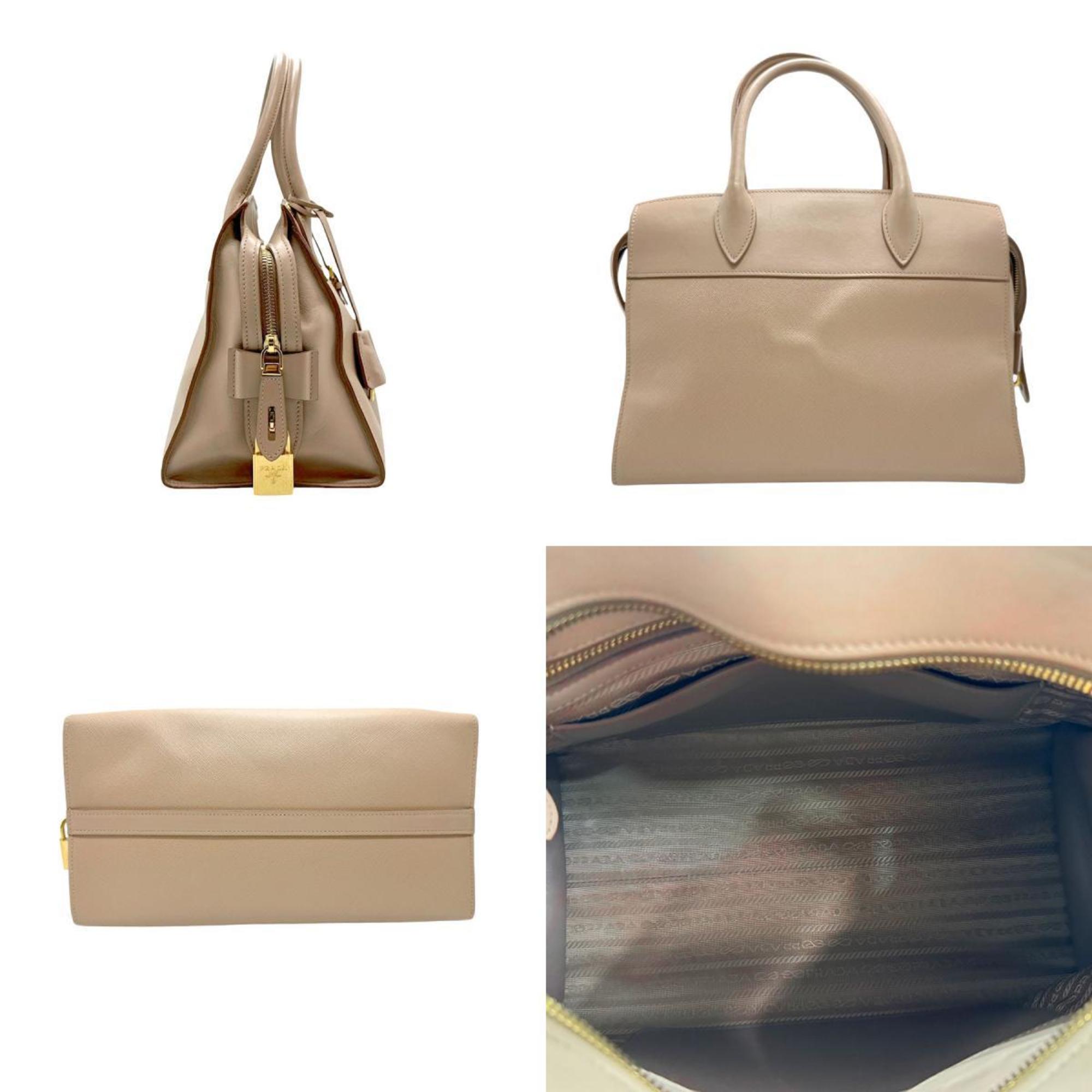 PRADA handbag shoulder bag leather beige gold ladies z2562