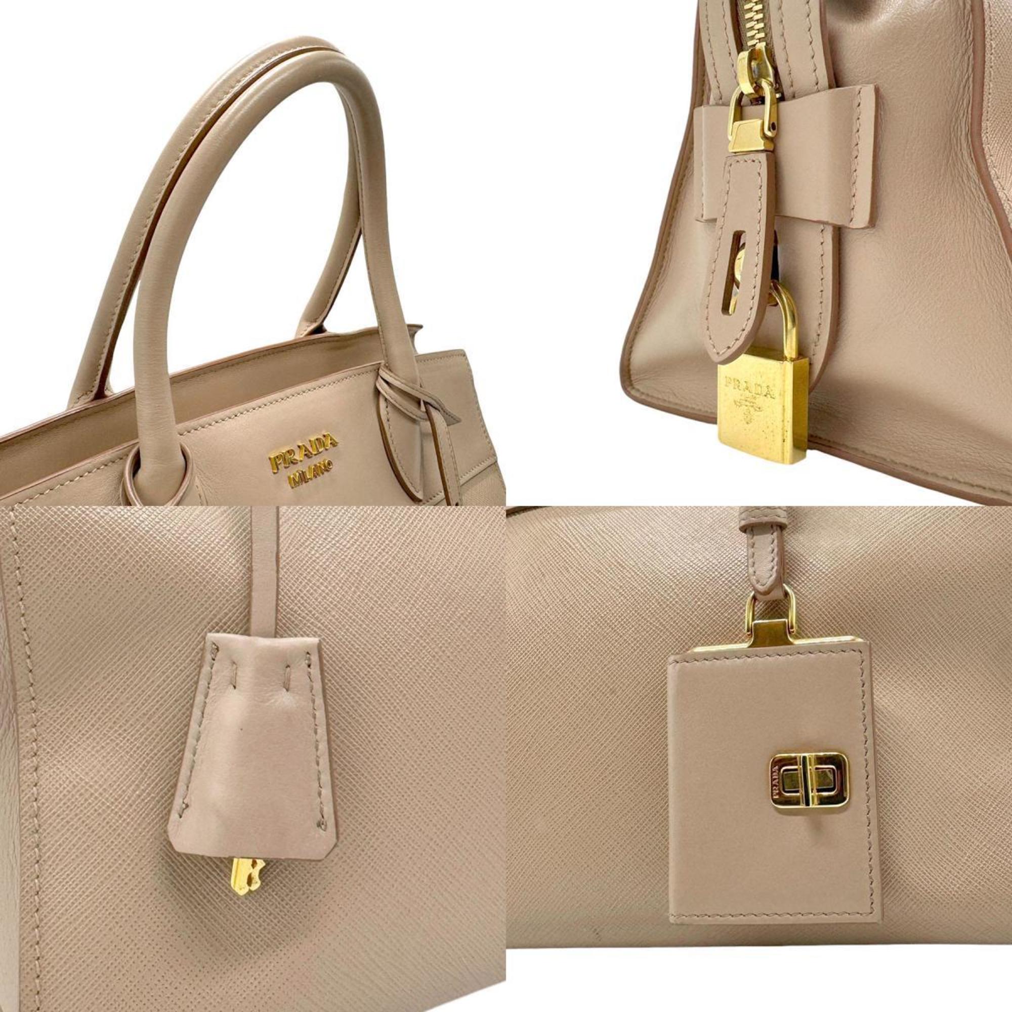 PRADA handbag shoulder bag leather beige gold ladies z2562