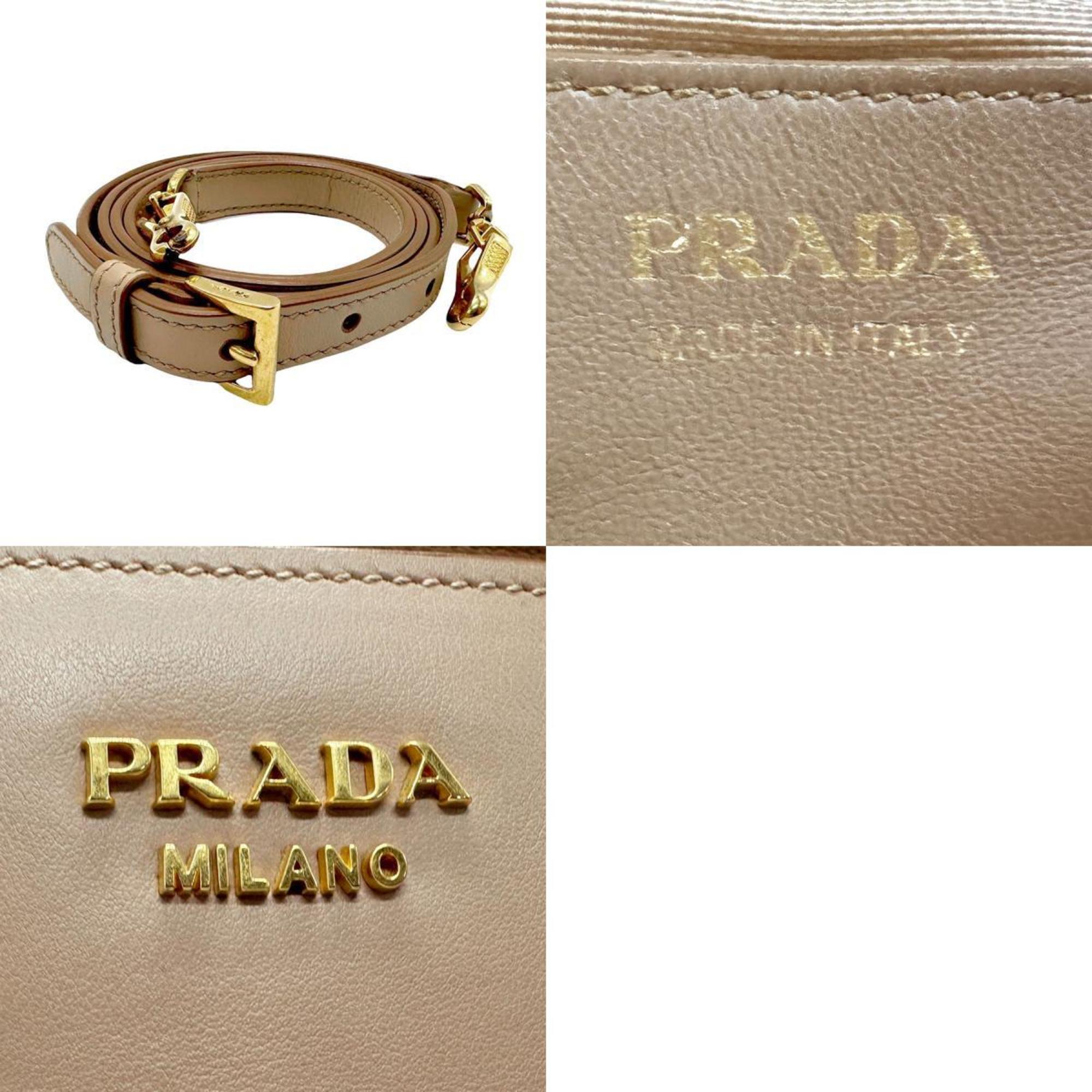 PRADA handbag shoulder bag leather beige gold ladies z2562