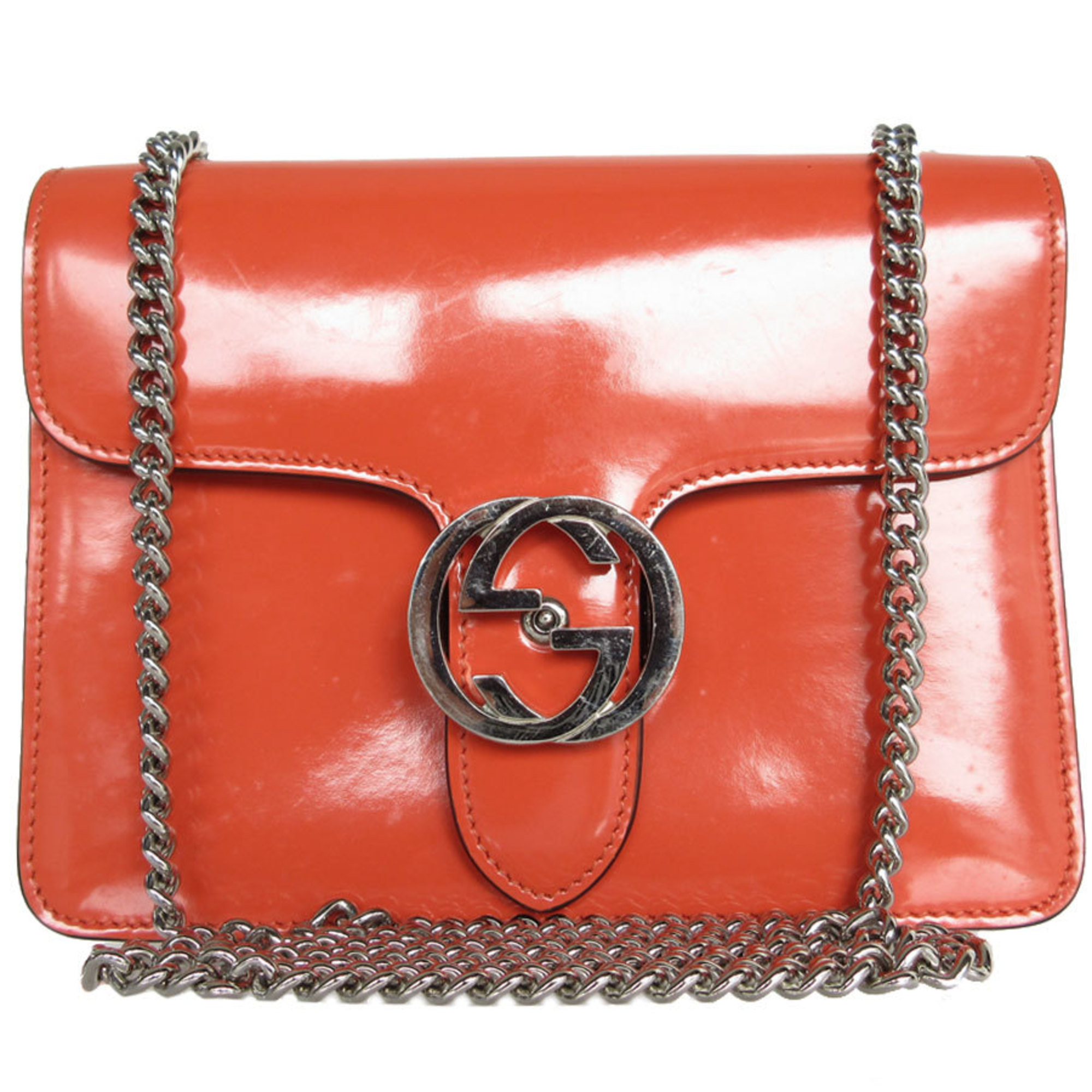 GUCCI Shoulder Bag Interlocking G Leather Orange Silver Women's 387609 s0344a