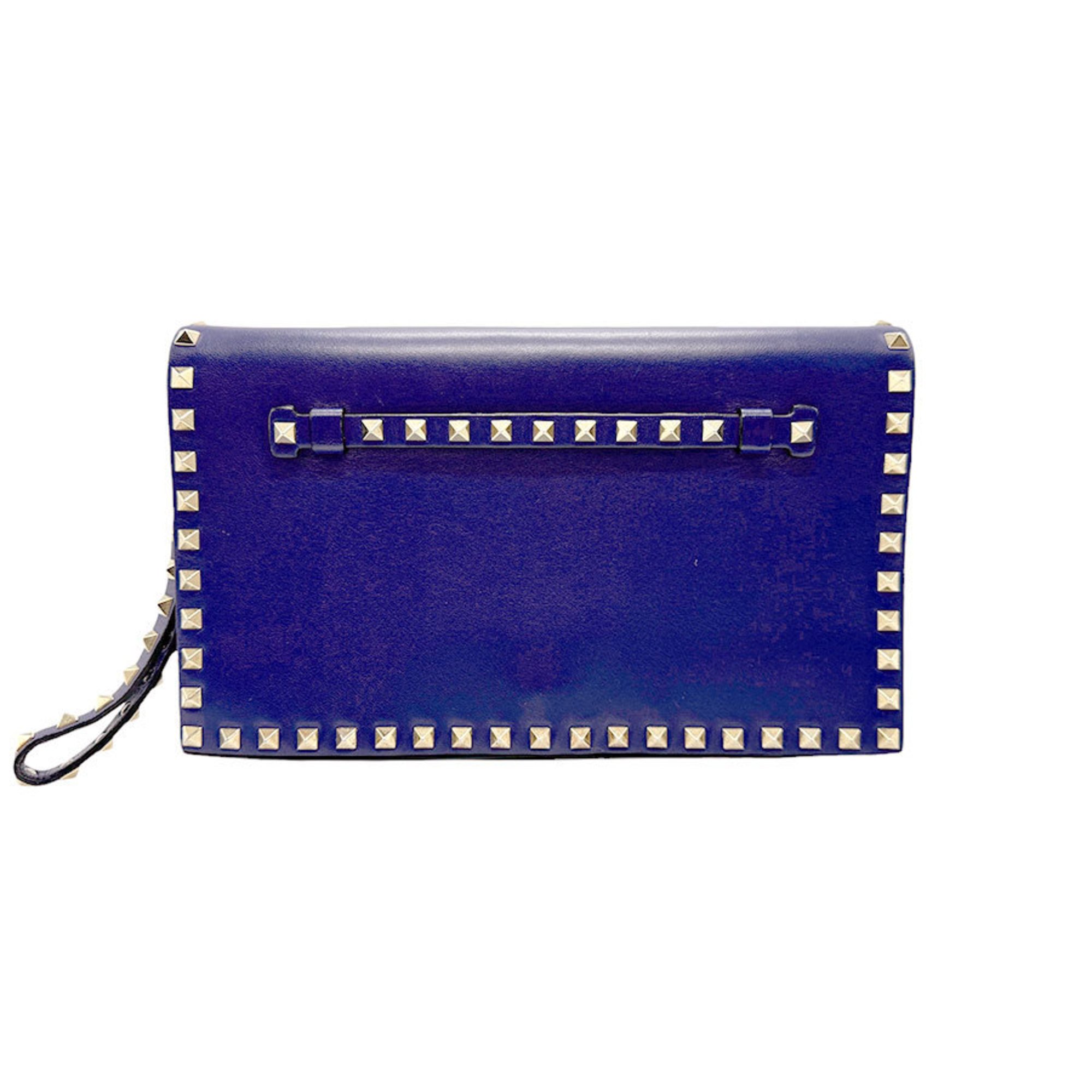 Valentino Garavani Clutch Bag Leather Blue Women's N0448