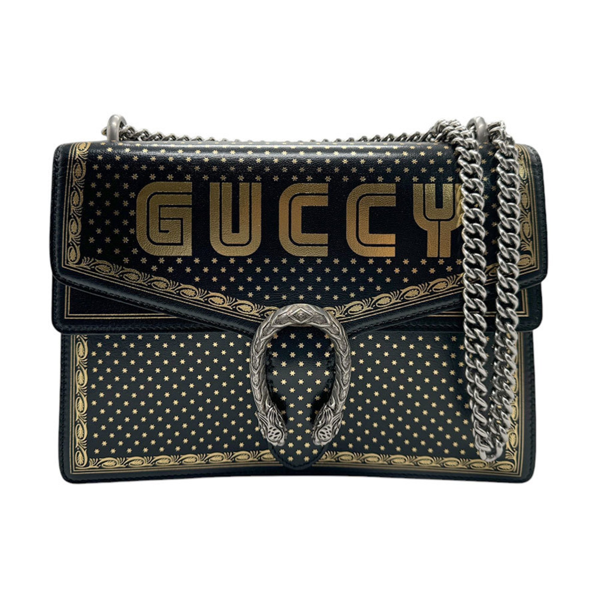 GUCCI Shoulder Bag GUCCY Dionysus Leather Black Women's 400235 z2546