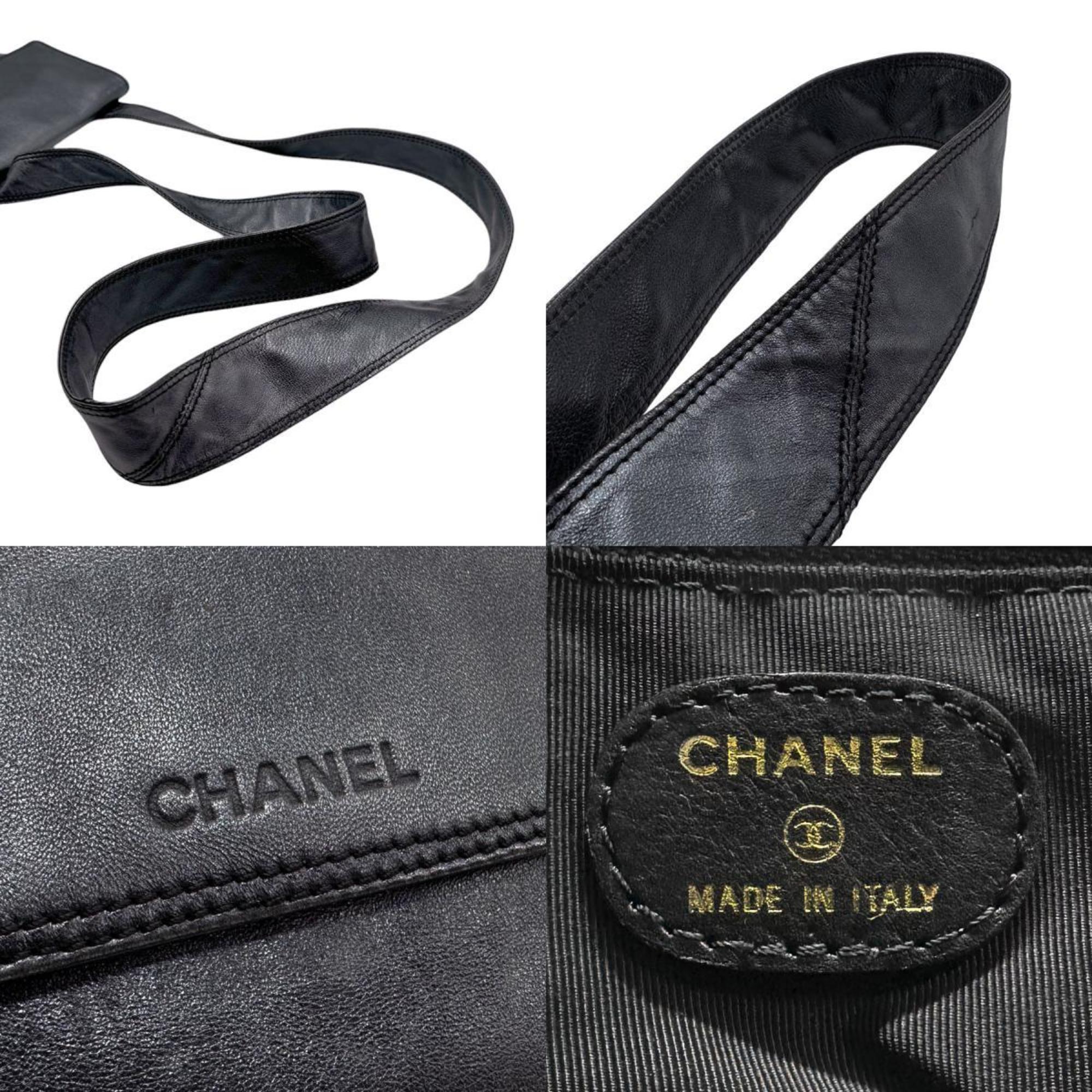 CHANEL Shoulder Bag Leather Metallic Gray Women's n0447