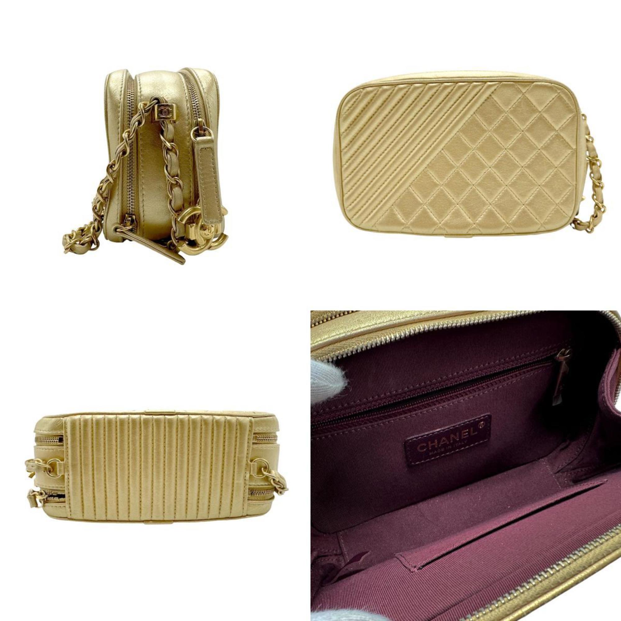 CHANEL Shoulder Bag Lambskin Gold Women's n0470