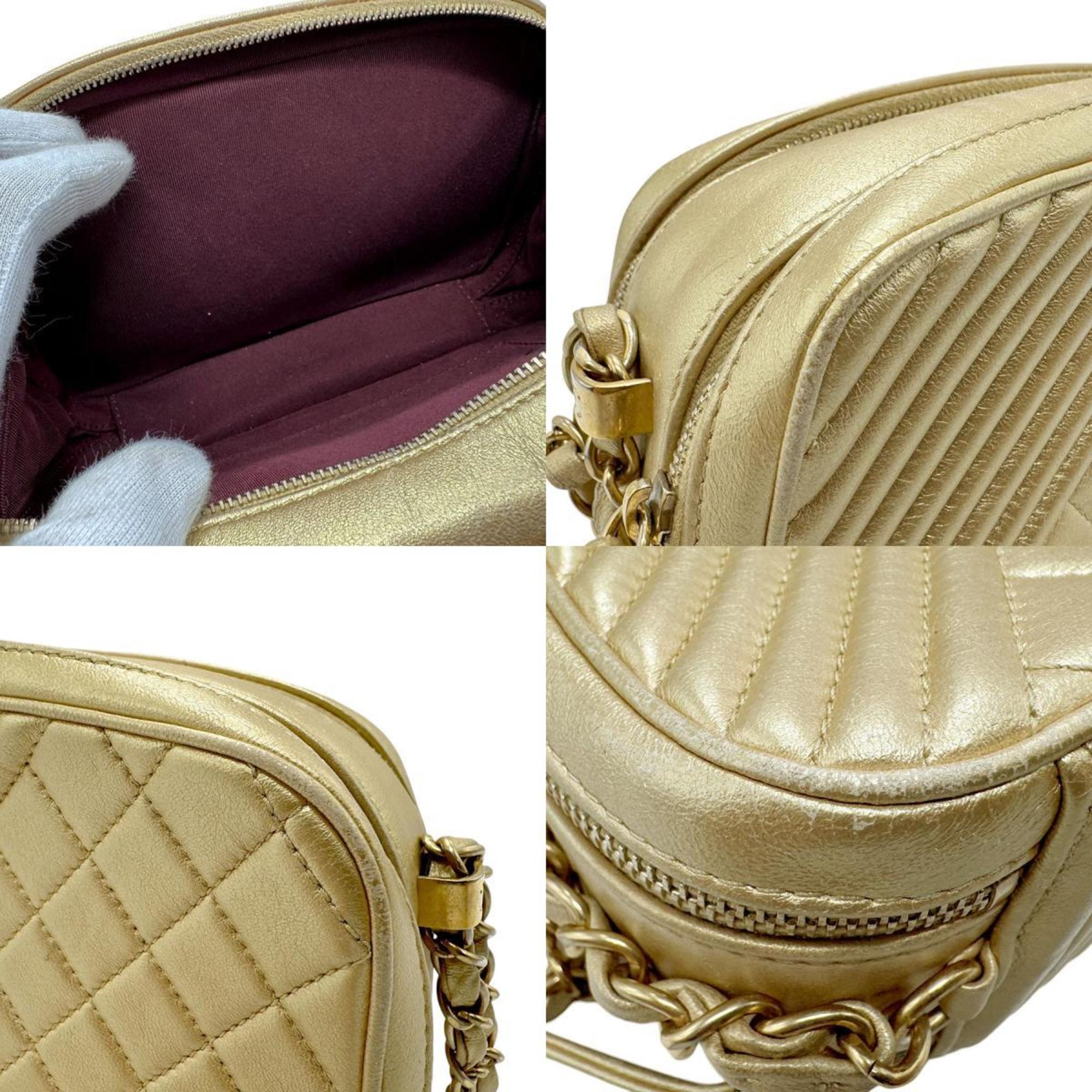 CHANEL Shoulder Bag Lambskin Gold Women's n0470