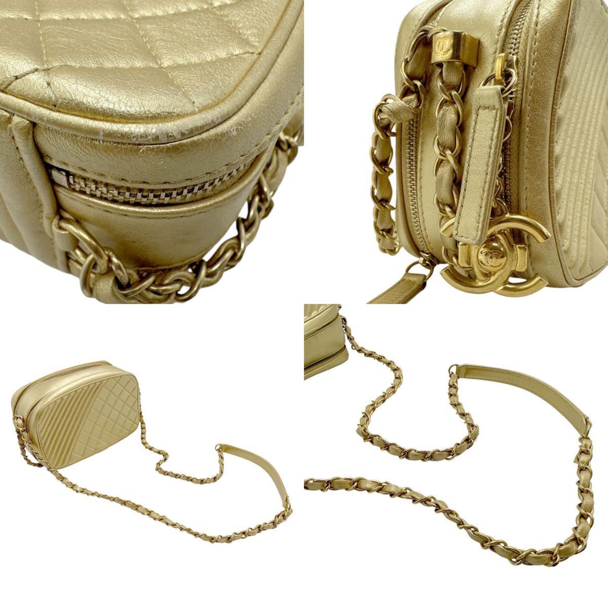 CHANEL Shoulder Bag Lambskin Gold Women's n0470