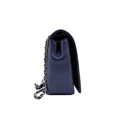 CHANEL Shoulder Bag V Stitch Lambskin Navy Silver Women's n0460