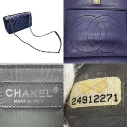 CHANEL Shoulder Bag V Stitch Lambskin Navy Silver Women's n0460