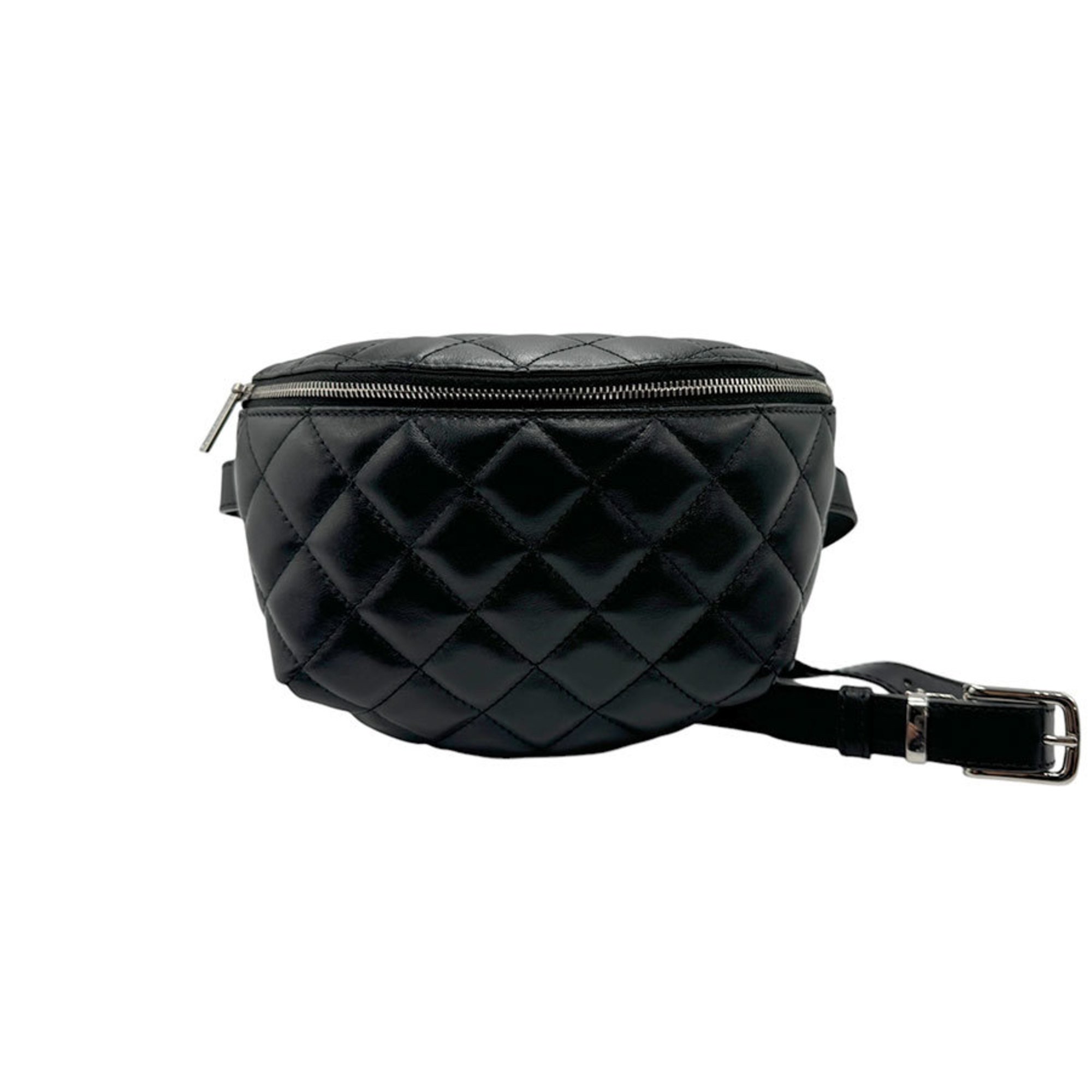 CHANEL Waist Bag Belt Staff Uniform Lambskin Black Women's n0436