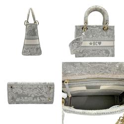 Christian Dior handbag shoulder bag Lady Delight canvas light gray off-white gold women's n0439