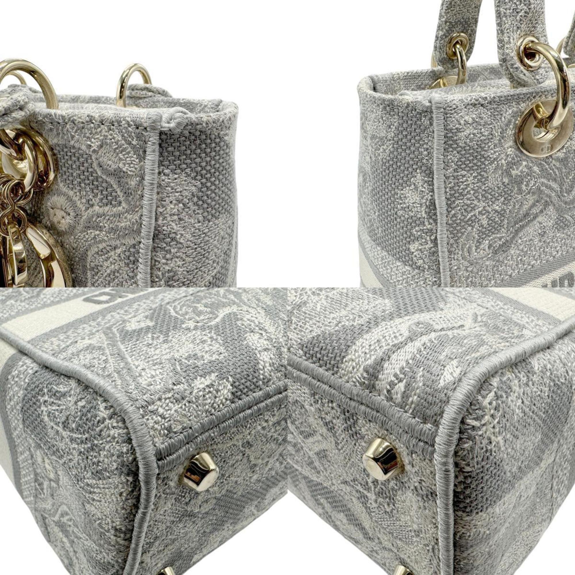 Christian Dior handbag shoulder bag Lady Delight canvas light gray off-white gold women's n0439