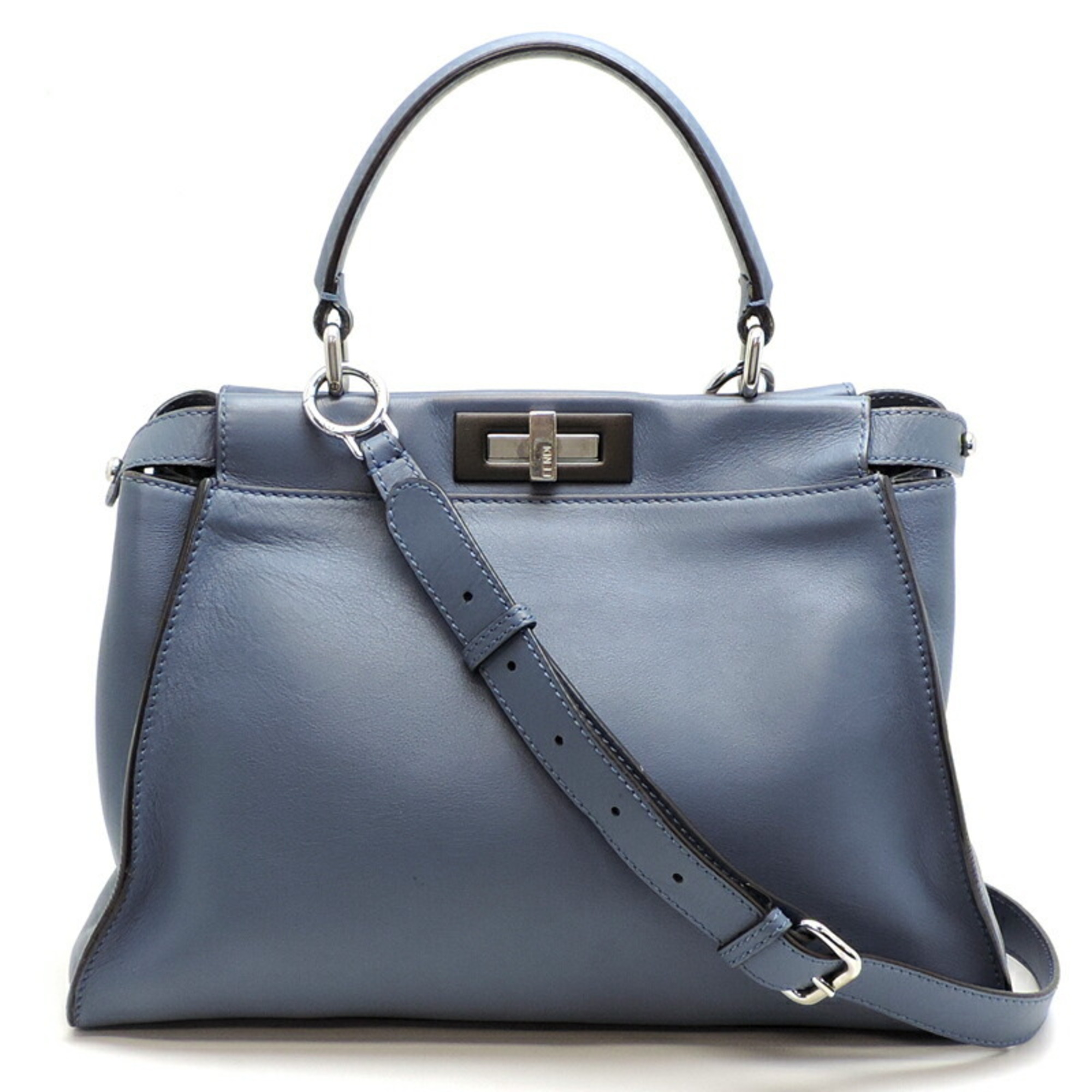 Fendi Peekaboo Medium Women's and Men's Handbag 8BN290 Leather Myrtle Blue (Blue)