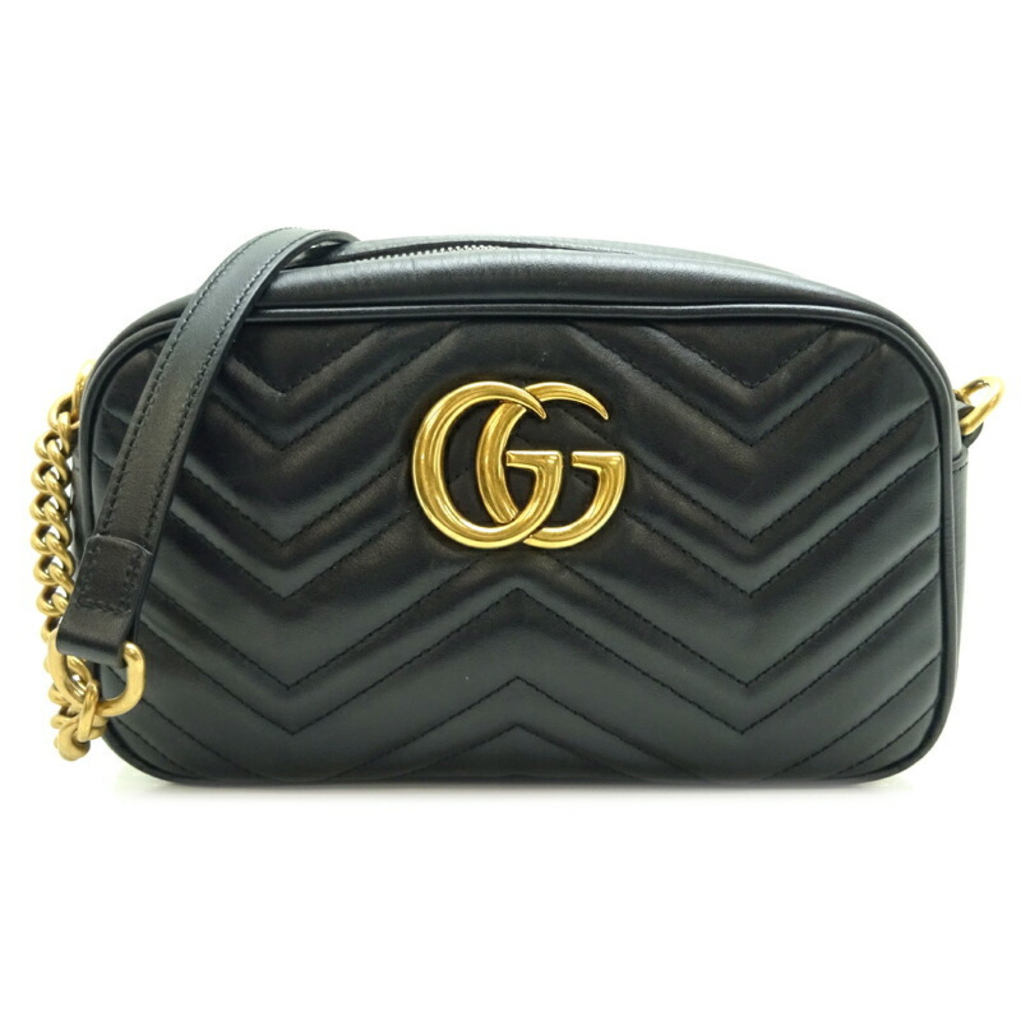 Gucci GG Marmont Quilted Small Women's Shoulder Bag 447632 Leather Black