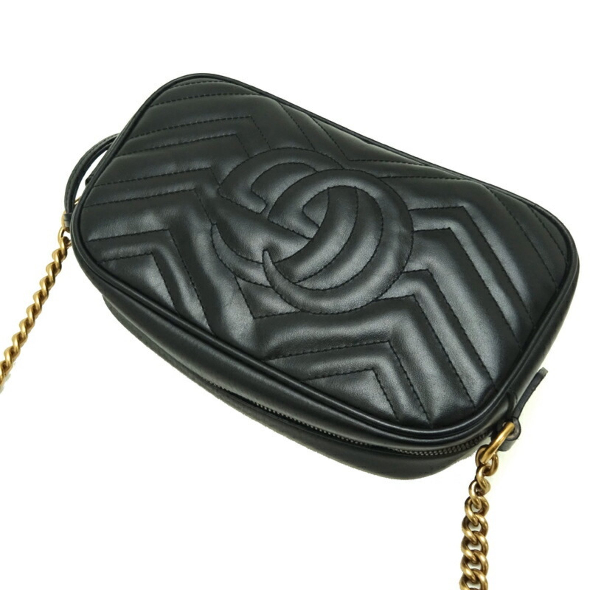 Gucci GG Marmont Quilted Small Women's Shoulder Bag 447632 Leather Black