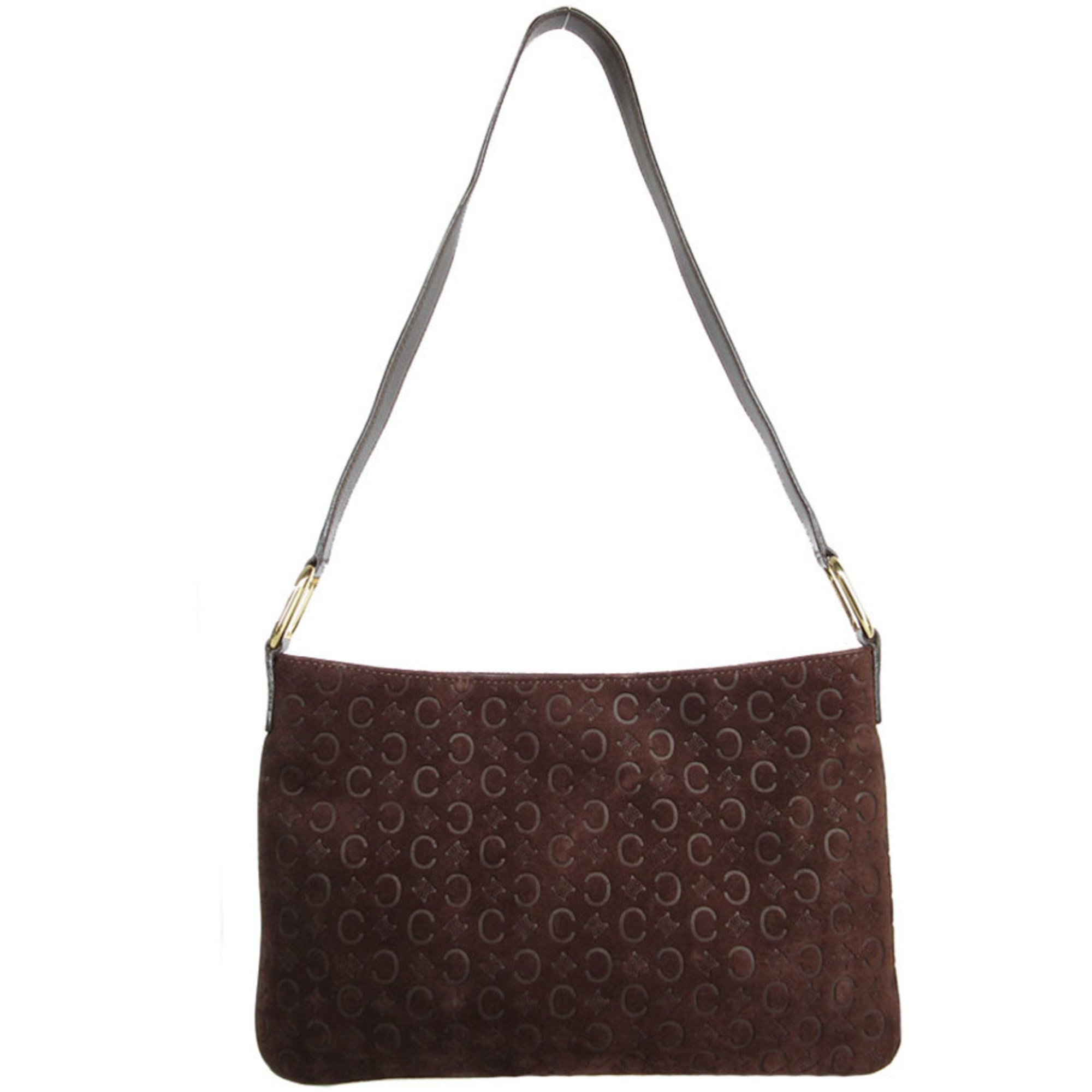 CELINE shoulder bag suede leather dark brown gold women's s0347k