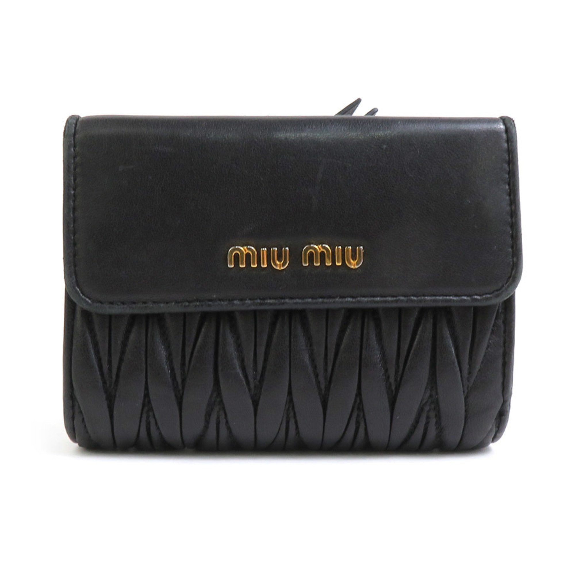 Miu MIUMIU Bi-fold Wallet Leather Black Women's 5ML002 H30577K