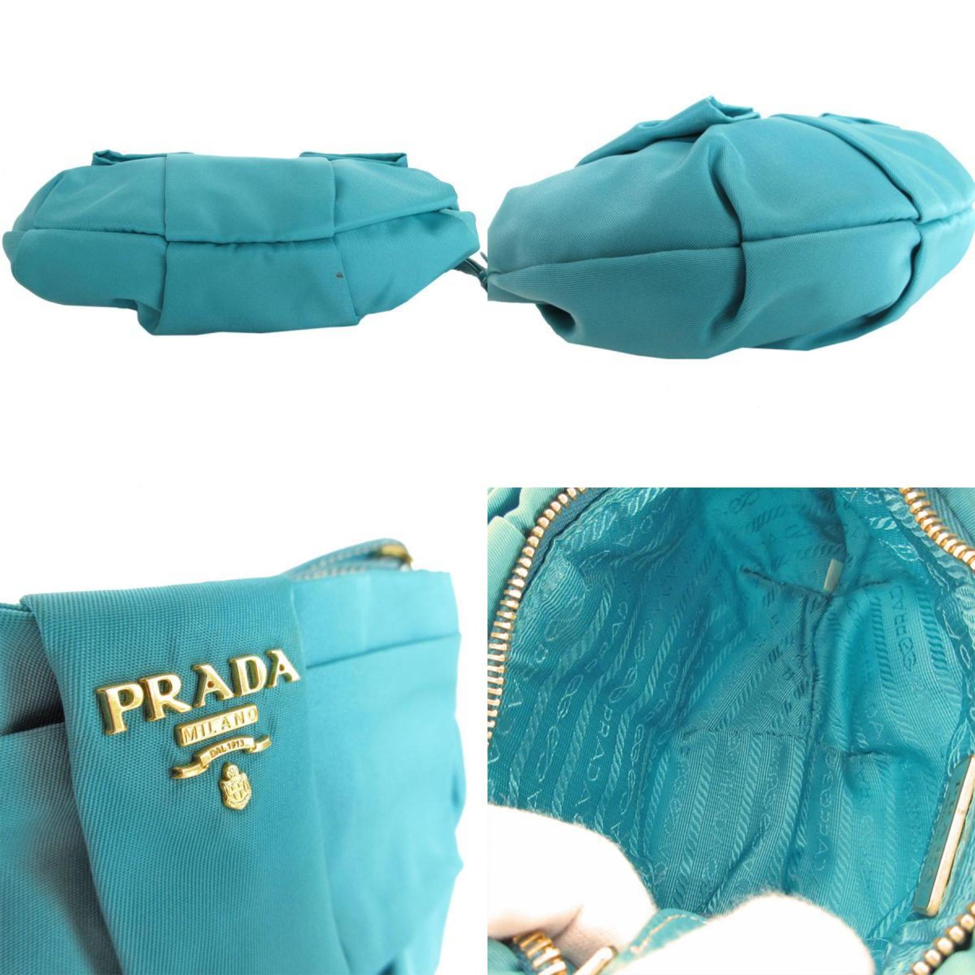 PRADA pouch handbag nylon blue gold ladies s0356j