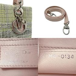 Christian Dior handbag shoulder bag Lady tweed leather green yellow light pink beige silver women's n0461