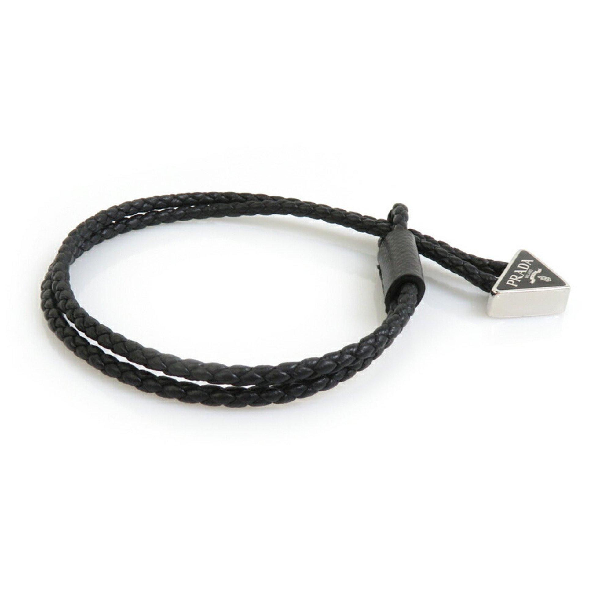 PRADA bracelet leather metal black men women h30578k