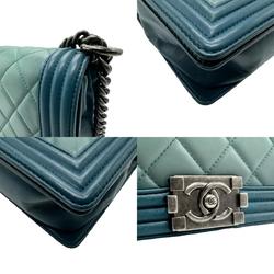 CHANEL Shoulder Bag Boy Chanel Lambskin Green Women's n0458