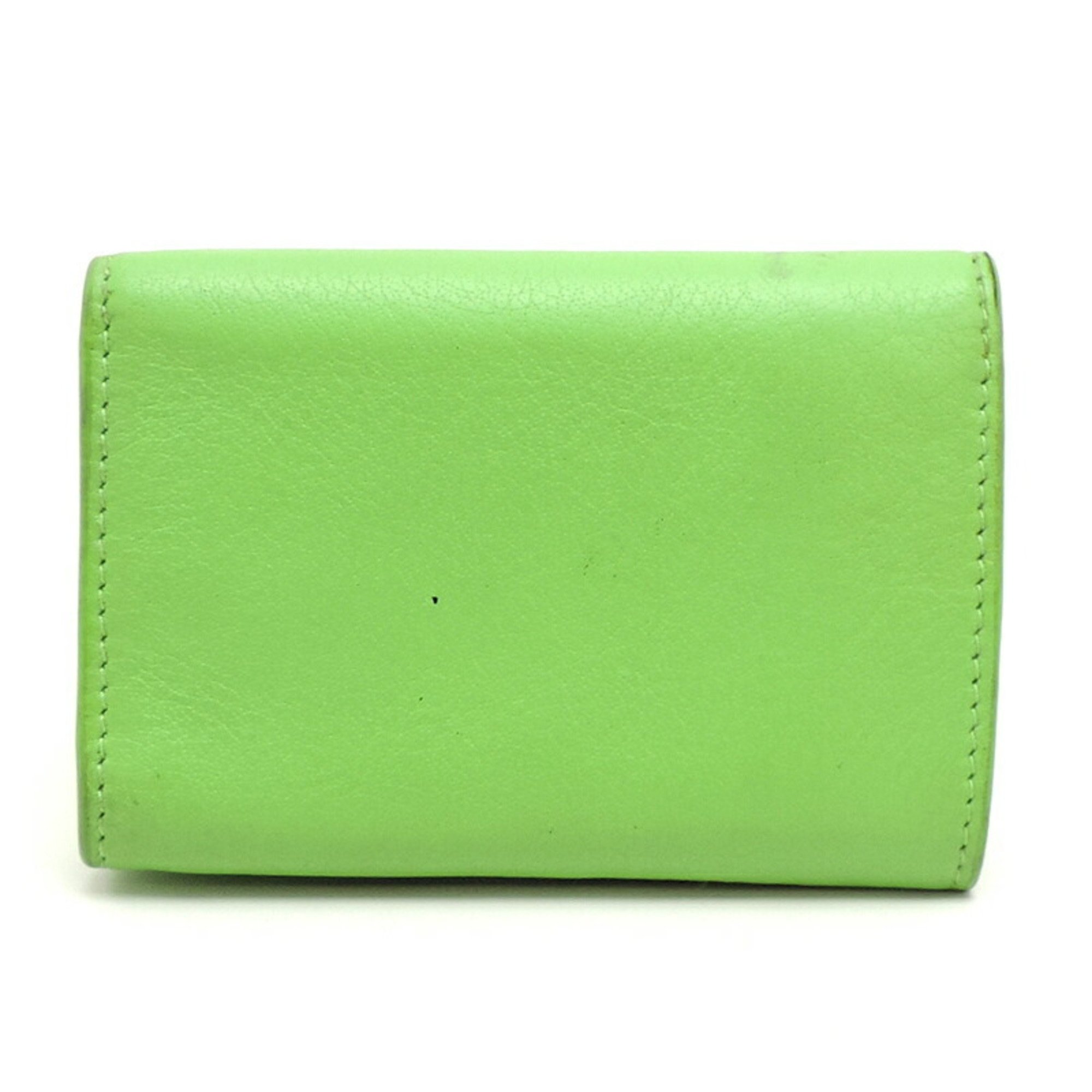 Balenciaga Paper Wallet Women's and Men's Tri-fold 391446 Leather Light Green (Green)