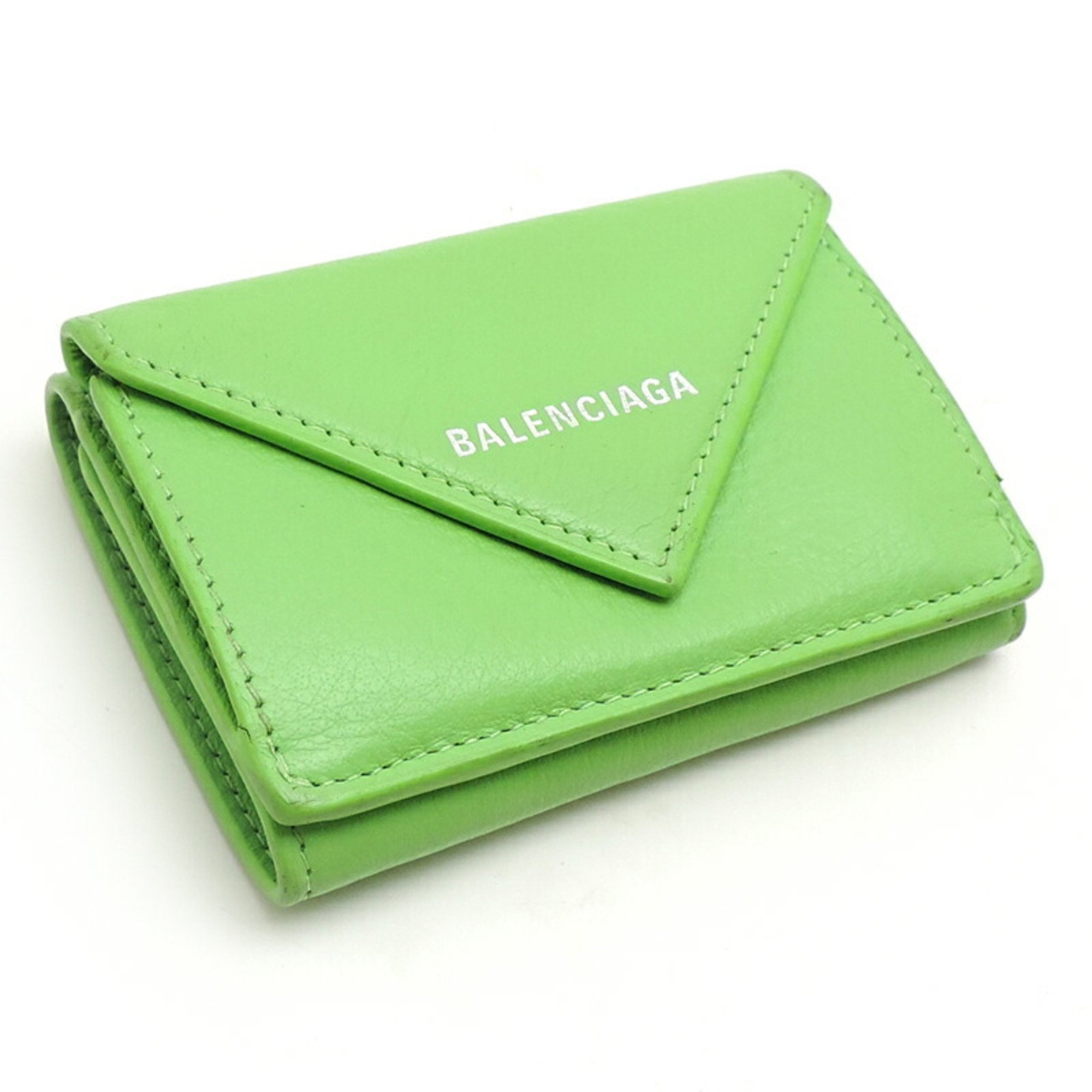 Balenciaga Paper Wallet Women's and Men's Tri-fold 391446 Leather Light Green (Green)