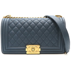 Chanel Seal Included Boy 25 Chain Shoulder Women's Bag A67086 Caviar Skin Blue