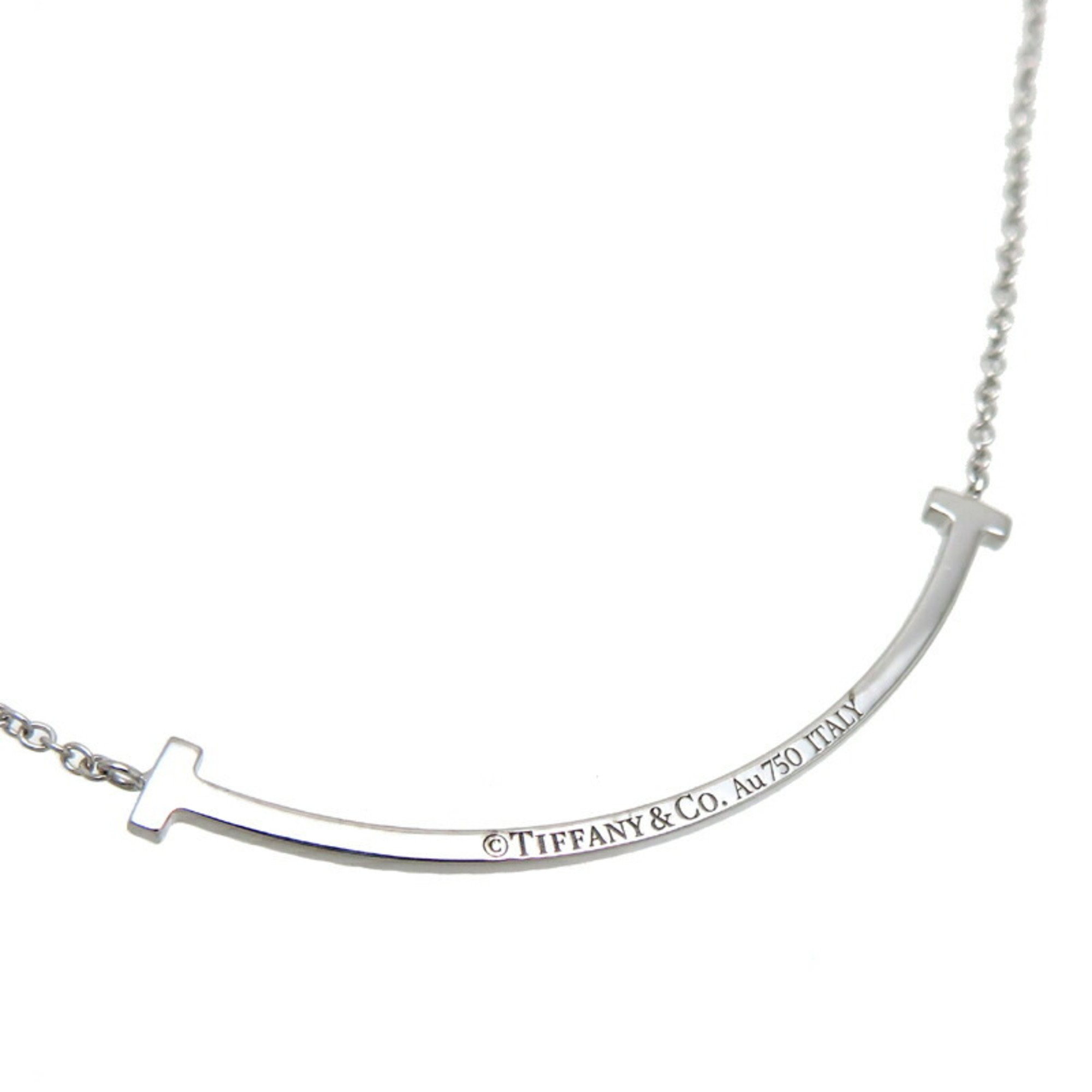 Tiffany 0.10ct Diamond T Smile Small Ladies Necklace 750 White Gold